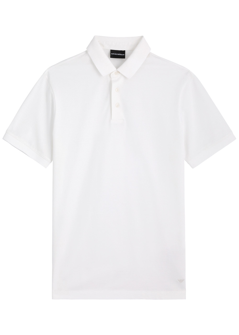 Emporio Armani Jacquard Cotton Polo Shirt – White Emporio Armani Jacquard Cotton Polo Shirt – White