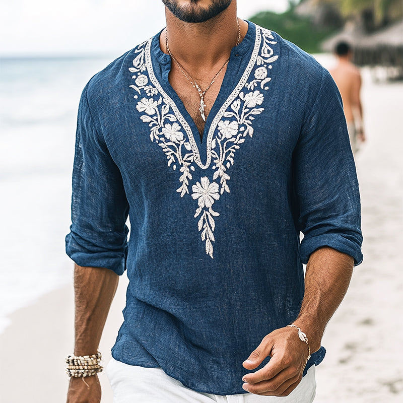 【-hour shipping out】Men’s Vintage Casual Embroidered Cotton and Linen Henley Collar Long Sleeve Shirt TO 【-hour shipping out】Men’s Vintage Casual Embroidered Cotton and Linen Henley Collar Long Sleeve Shirt TO