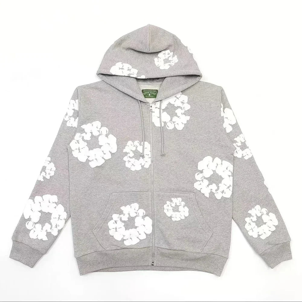 Denim Tears Cotton Wreath Zip Hoodie Grey Denim Tears Cotton Wreath Zip Hoodie Grey