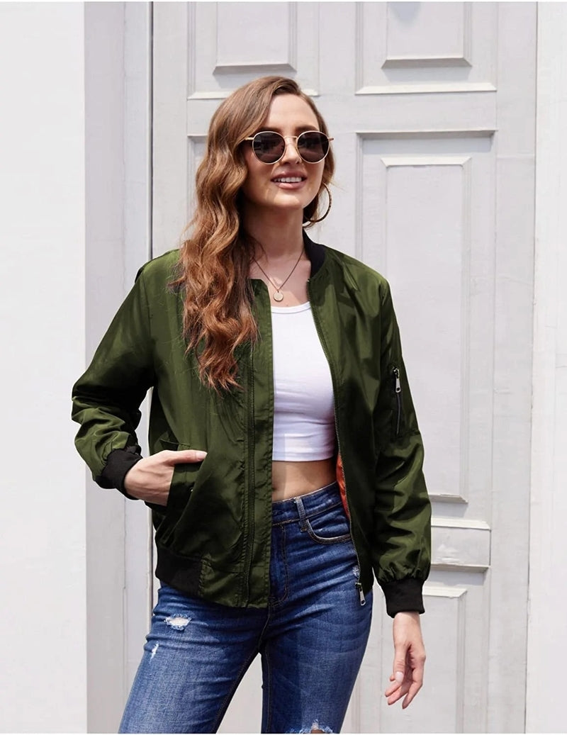 Zeagoo Bomber Zip Up Lightweight Jacket Coat – Army Green L- Zeagoo Bomber Zip Up Lightweight Jacket Coat – Army Green L-