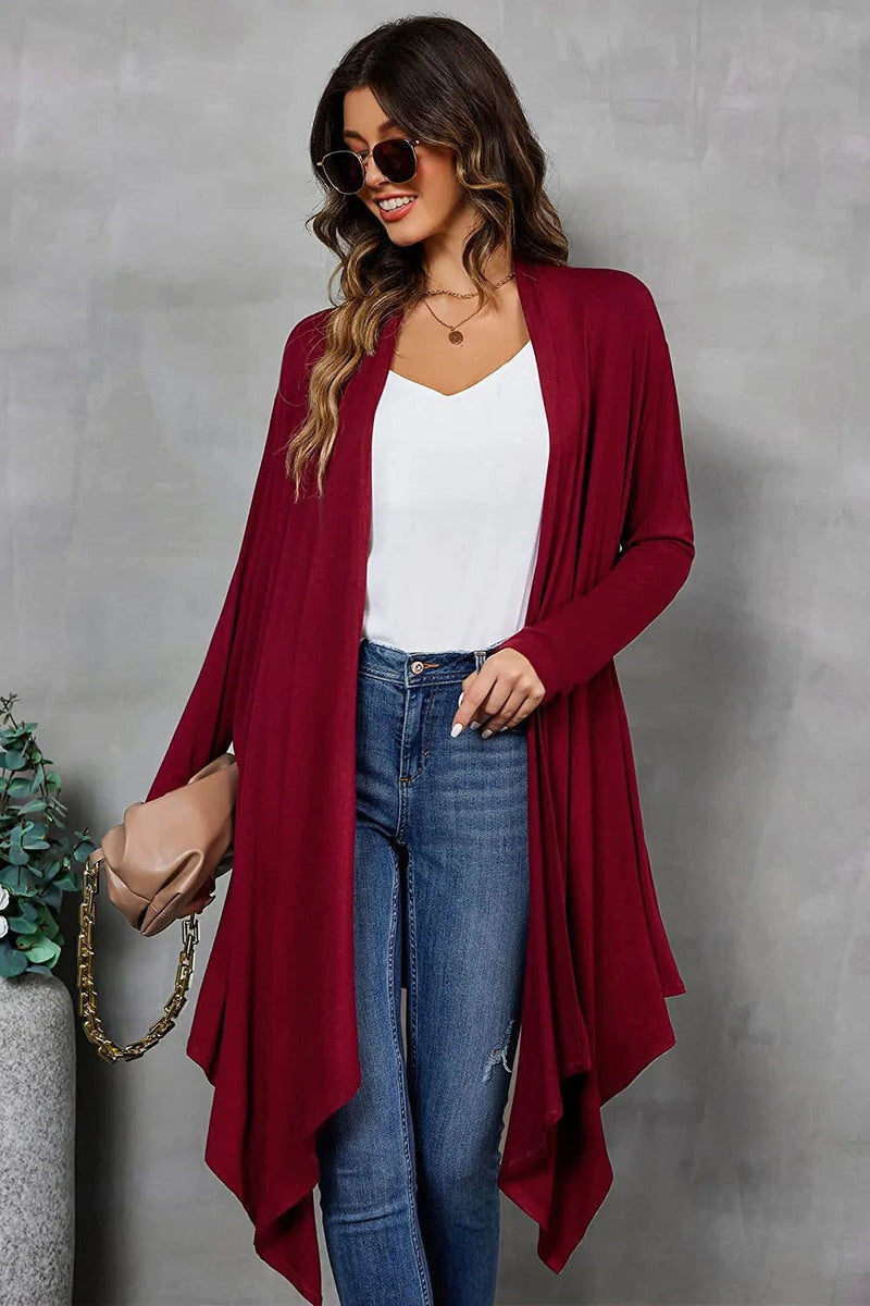 Open Front Cardigan Soft Outerwear – Zeagoo- Wine Red Open Front Cardigan Soft Outerwear – Zeagoo- Wine Red