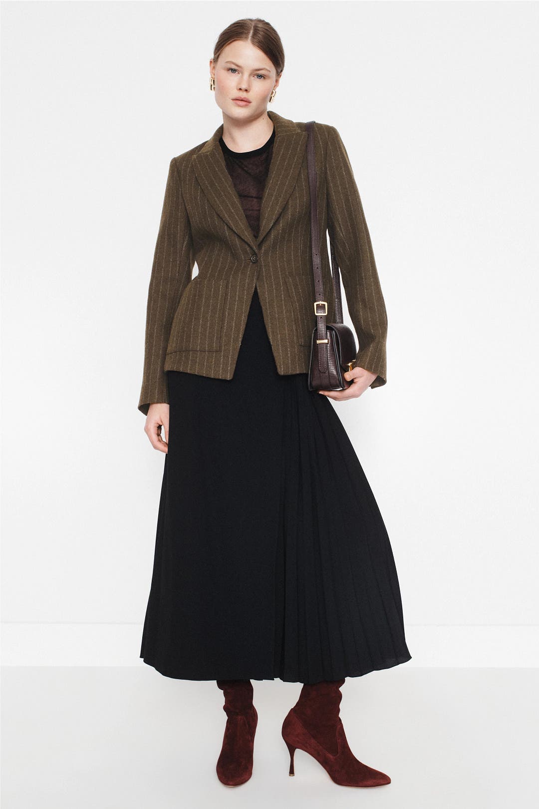 Argent Patch Pocket Pinstripe Blazer Brown-white-print Argent Patch Pocket Pinstripe Blazer Brown-white-print