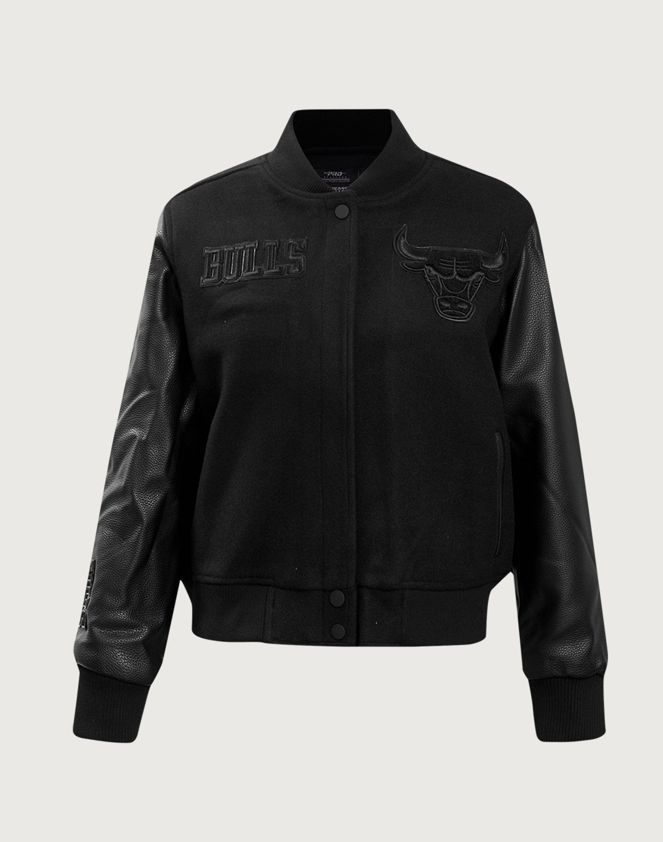 Pro Standard NBA Chicago Bulls Triple Black Wool Varsity Jacket Pro Standard NBA Chicago Bulls Triple Black Wool Varsity Jacket