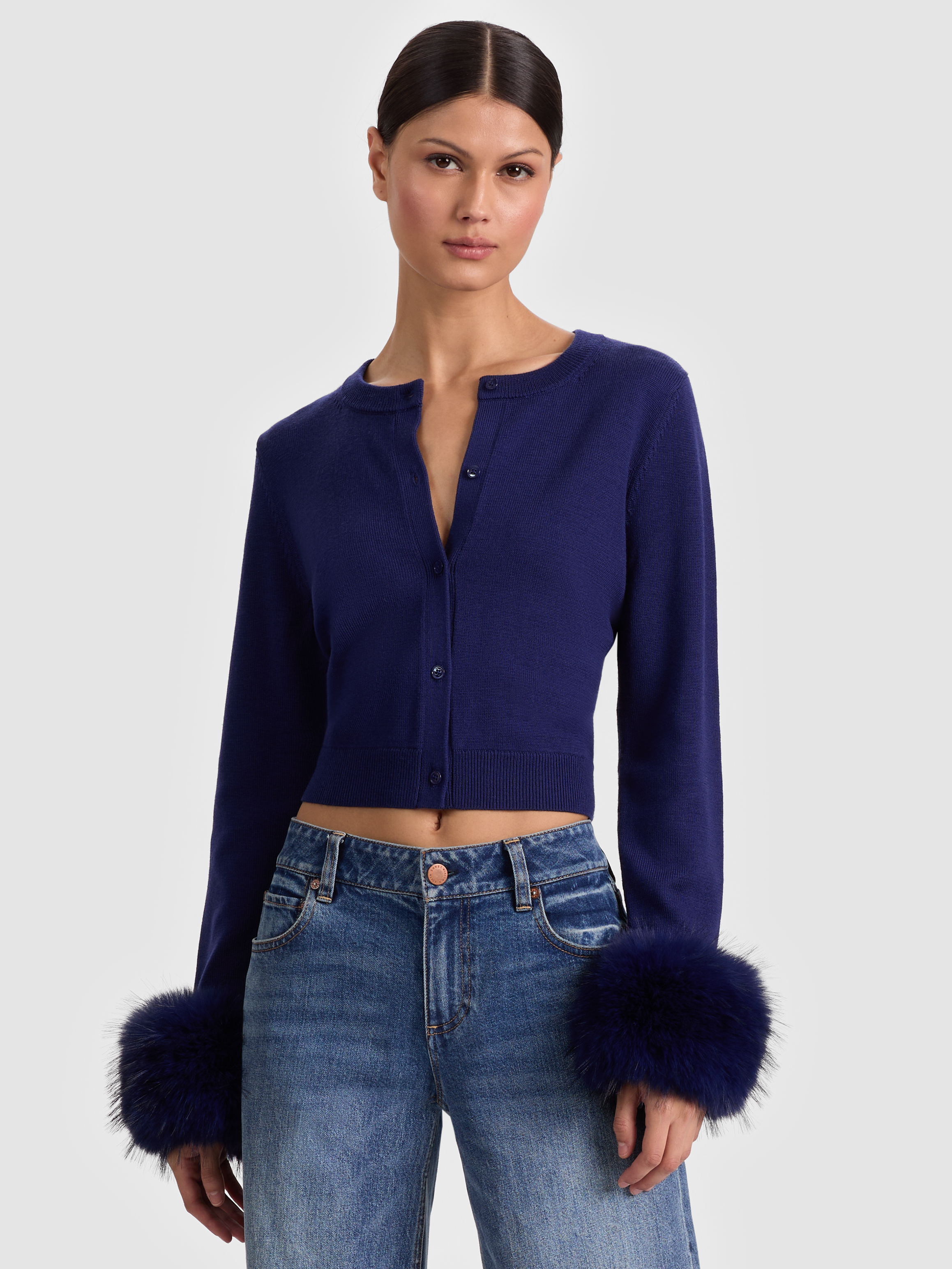 alice + olivia DOLLIE FAUX FUR CUFF CARDIGAN