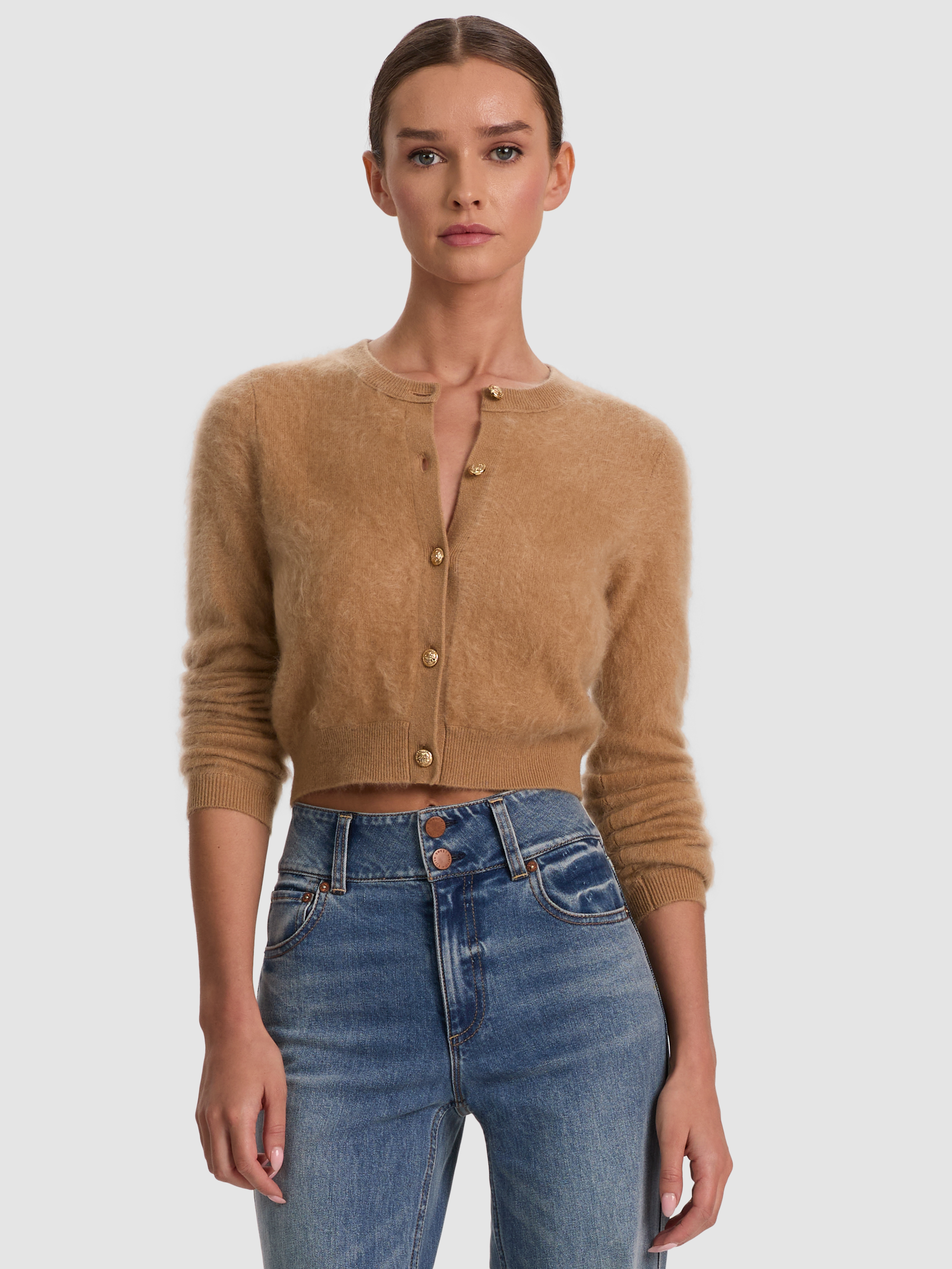 alice + olivia DOLLIE BRHED CASHMERE CARDIGAN