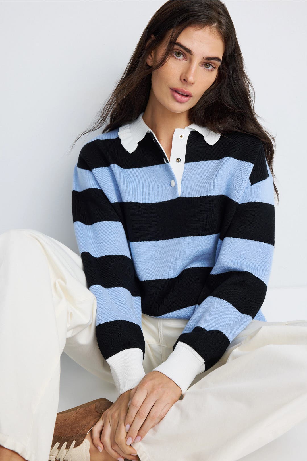 Claudie Pierlot Manon Striped Rugby Shirt Blue-black-print Claudie Pierlot Manon Striped Rugby Shirt Blue-black-print