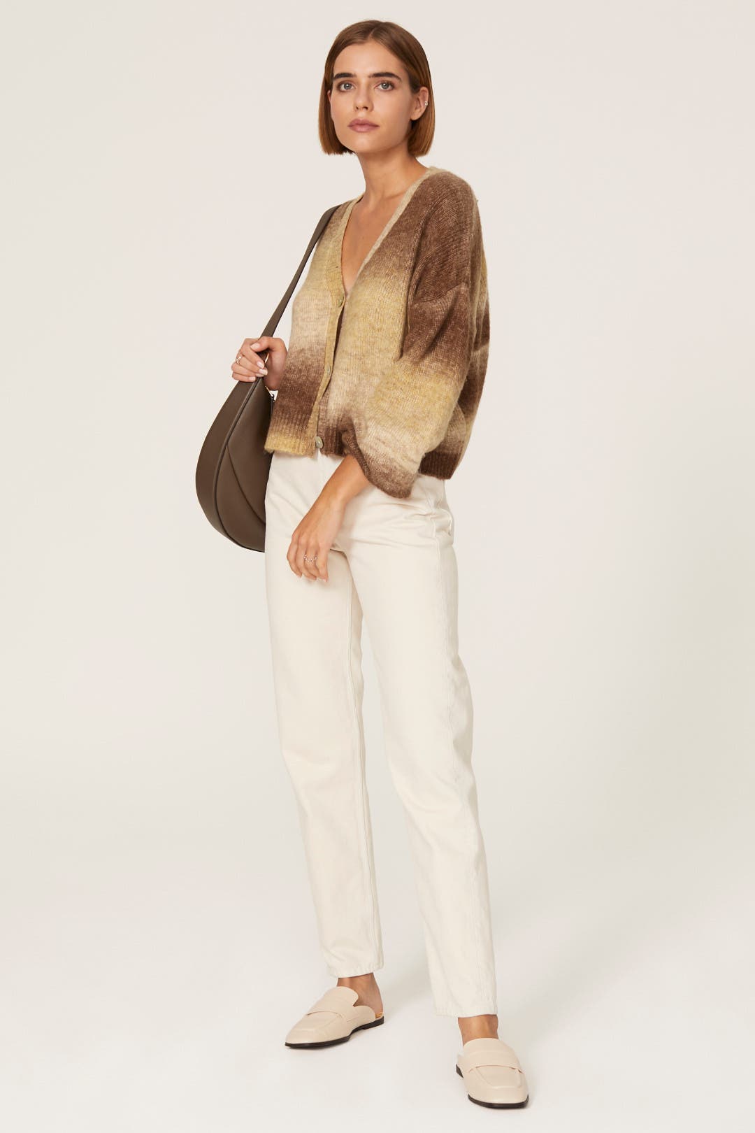 Central Park West Kenrick Puff Sleeve Cardigan Brown-multicolored-print