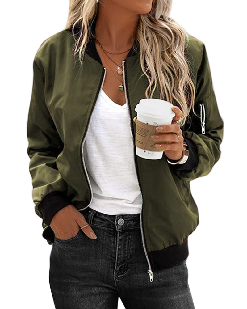 Zeagoo Classic Bomber Jacket Windbreaker with Pockets – Army Green S