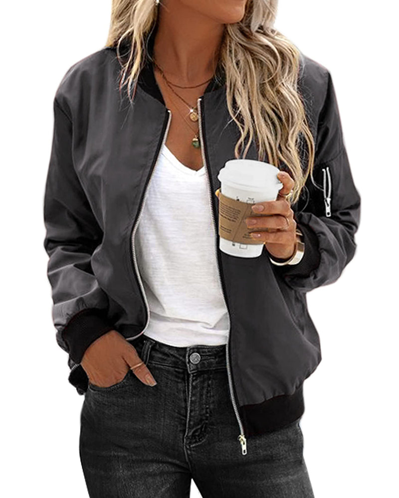 Zeagoo Classic Bomber Jacket Windbreaker with Pockets – Grey S