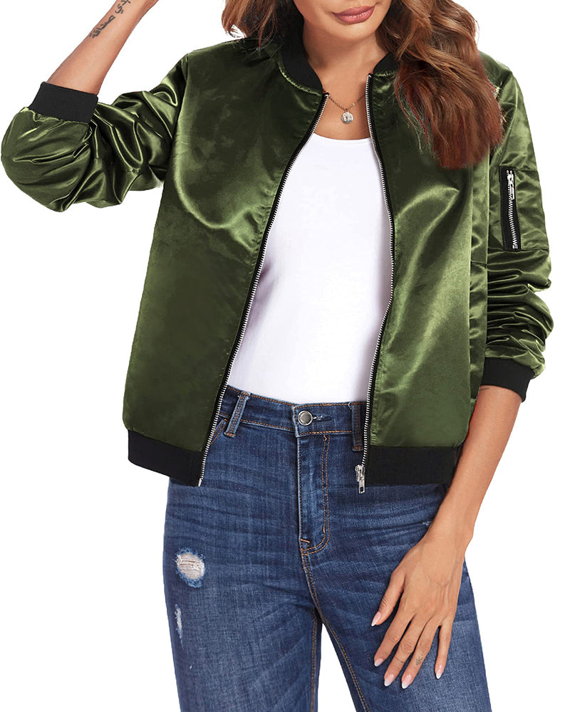 Zeagoo Classic Bomber Jacket Windbreaker with Pockets – Reflective-army Green S