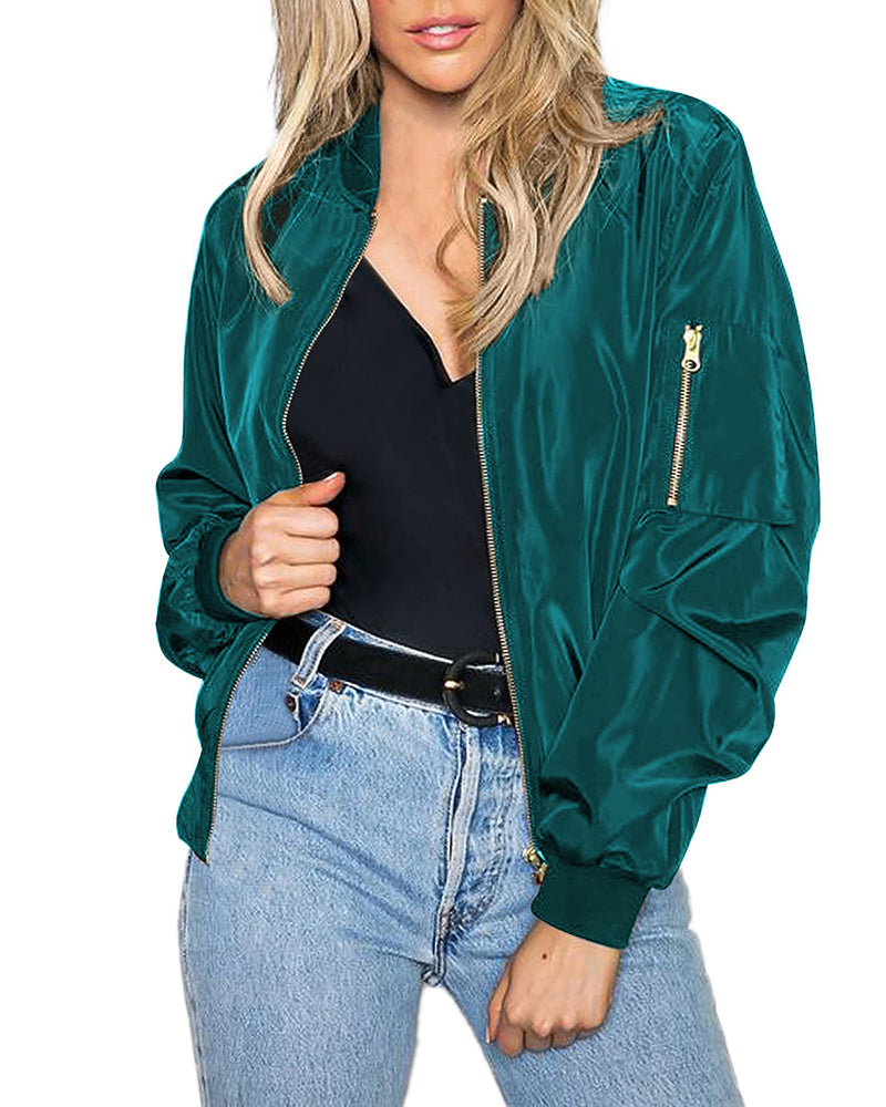Zeagoo Classic Bomber Jacket Windbreaker with Pockets – Satin-blue Green