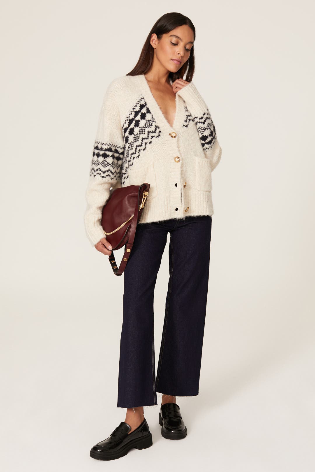 Derek Lam Crosby Bette Fair Isle Cardigan White-print Derek Lam Crosby Bette Fair Isle Cardigan White-print