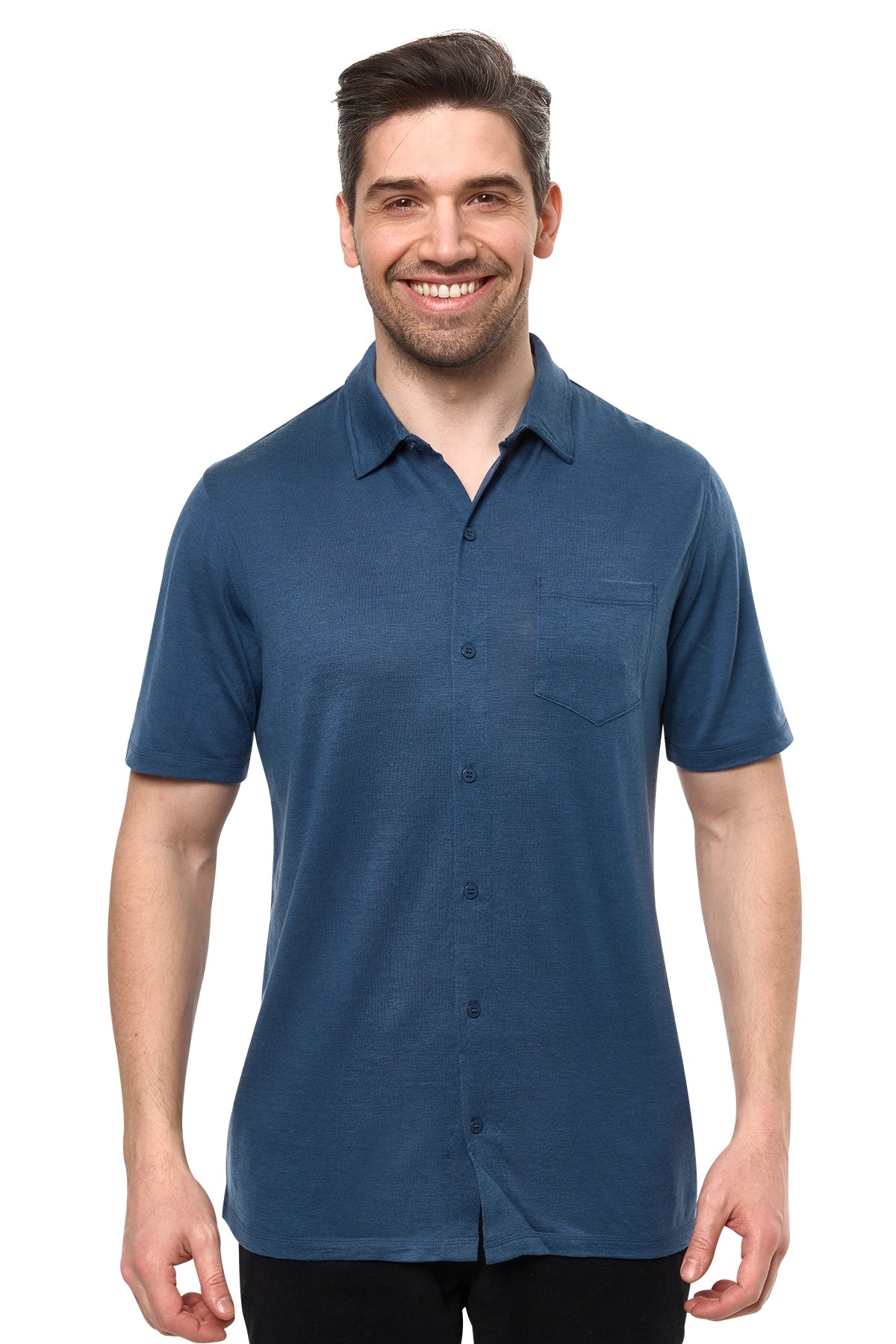 Men’s Merino Button-Up Short Sleeve Shirt Denim Men’s Merino Button-Up Short Sleeve Shirt Denim