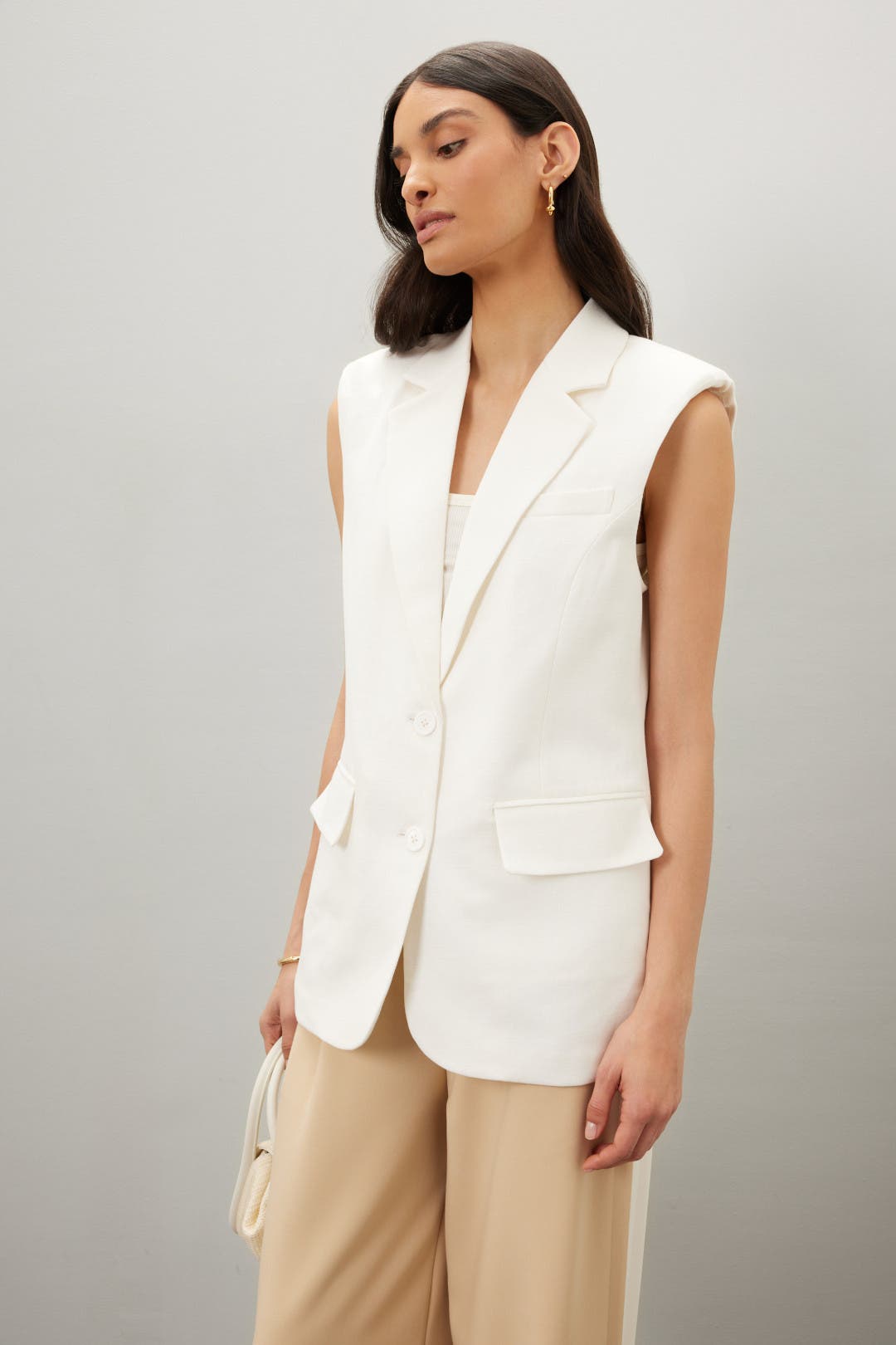 Endless Rose Linen Oversized Vest Blazer White Endless Rose Linen Oversized Vest Blazer White
