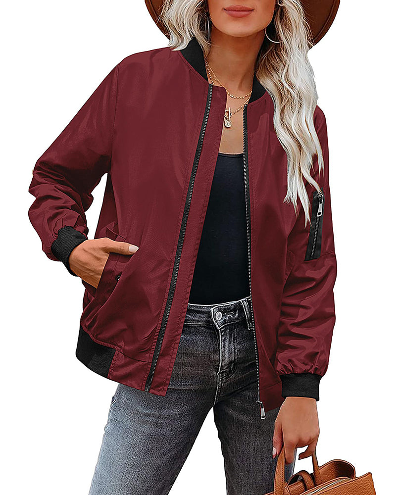 Zip Up Bomber Jacket – Zeagoo- Wine Red M Zip Up Bomber Jacket – Zeagoo- Wine Red M