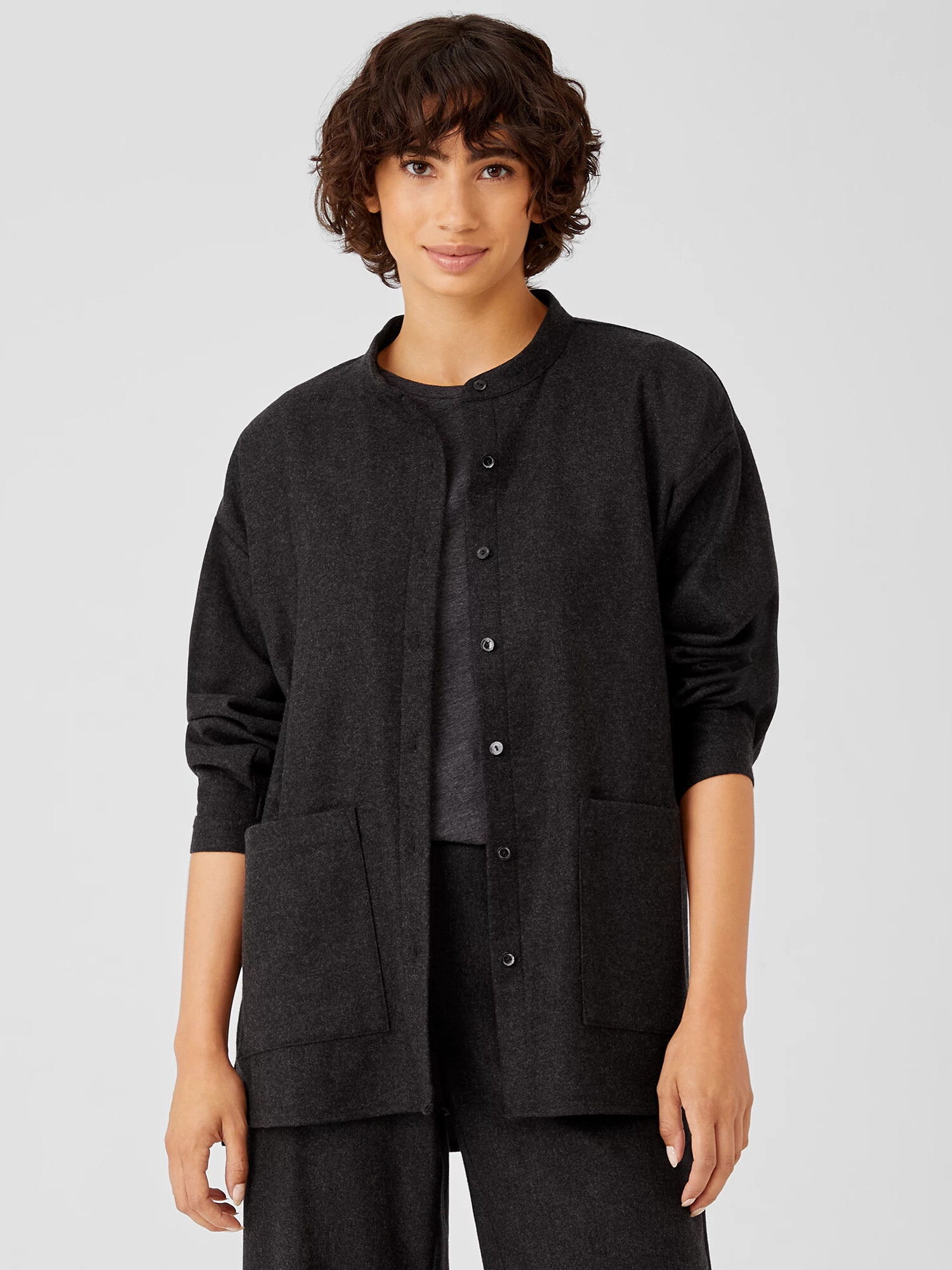 Soft Wool Flannel Mandarin Collar Shirt Soft Wool Flannel Mandarin Collar Shirt