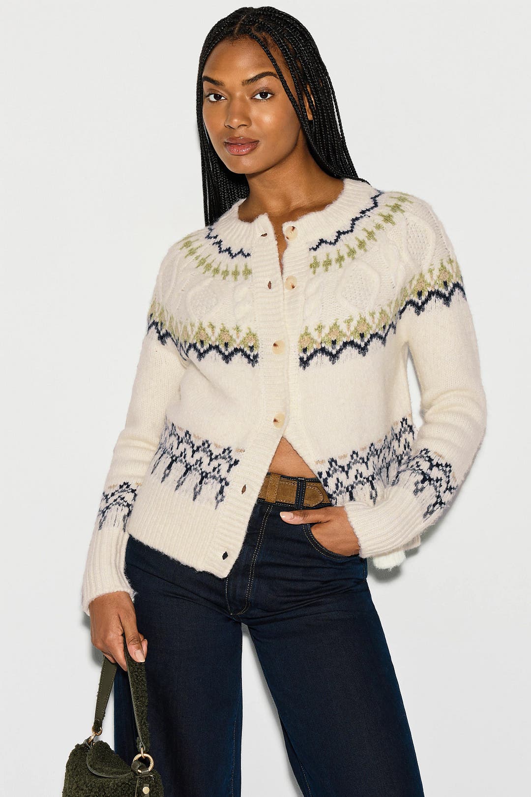 Fifteen Twenty Astrid Fair Isle Cardigan White-multicolored-print Fifteen Twenty Astrid Fair Isle Cardigan White-multicolored-print