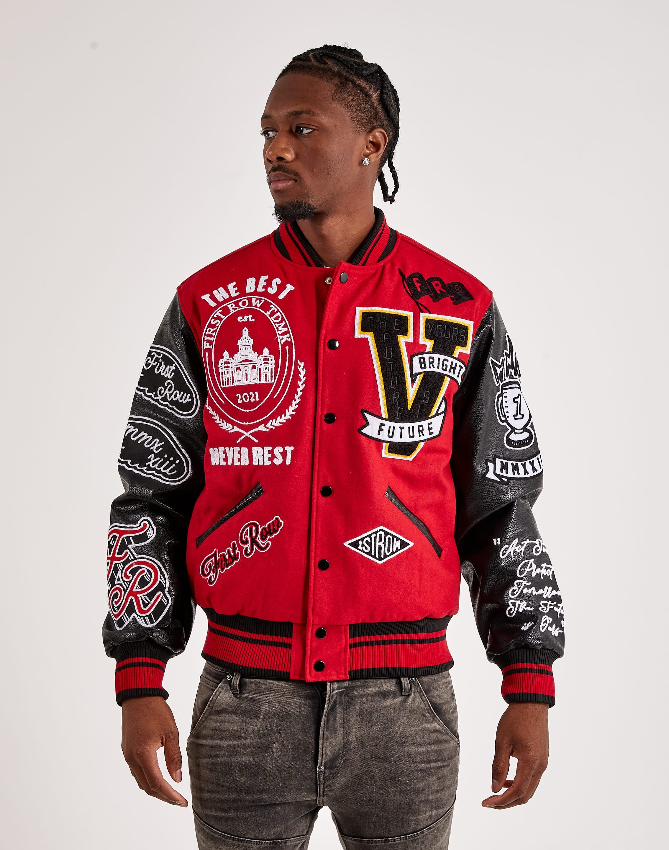 First Row The Best Never Rest Varsity Jacket First Row The Best Never Rest Varsity Jacket