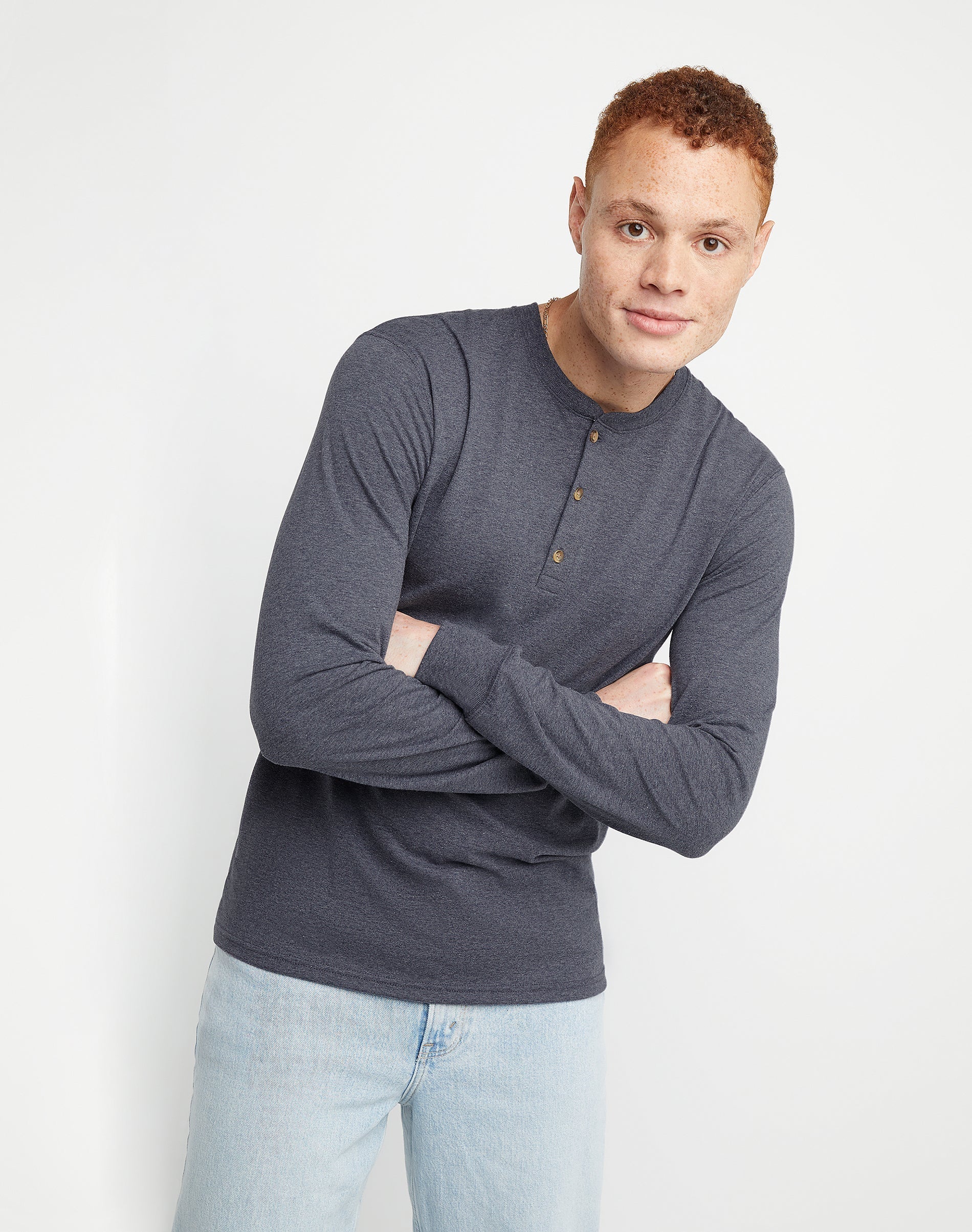Hanes Originals Men’s Long Sleeve Henley Shirt Athletic Navy Heather Hanes Originals Men’s Long Sleeve Henley Shirt Athletic Navy Heather