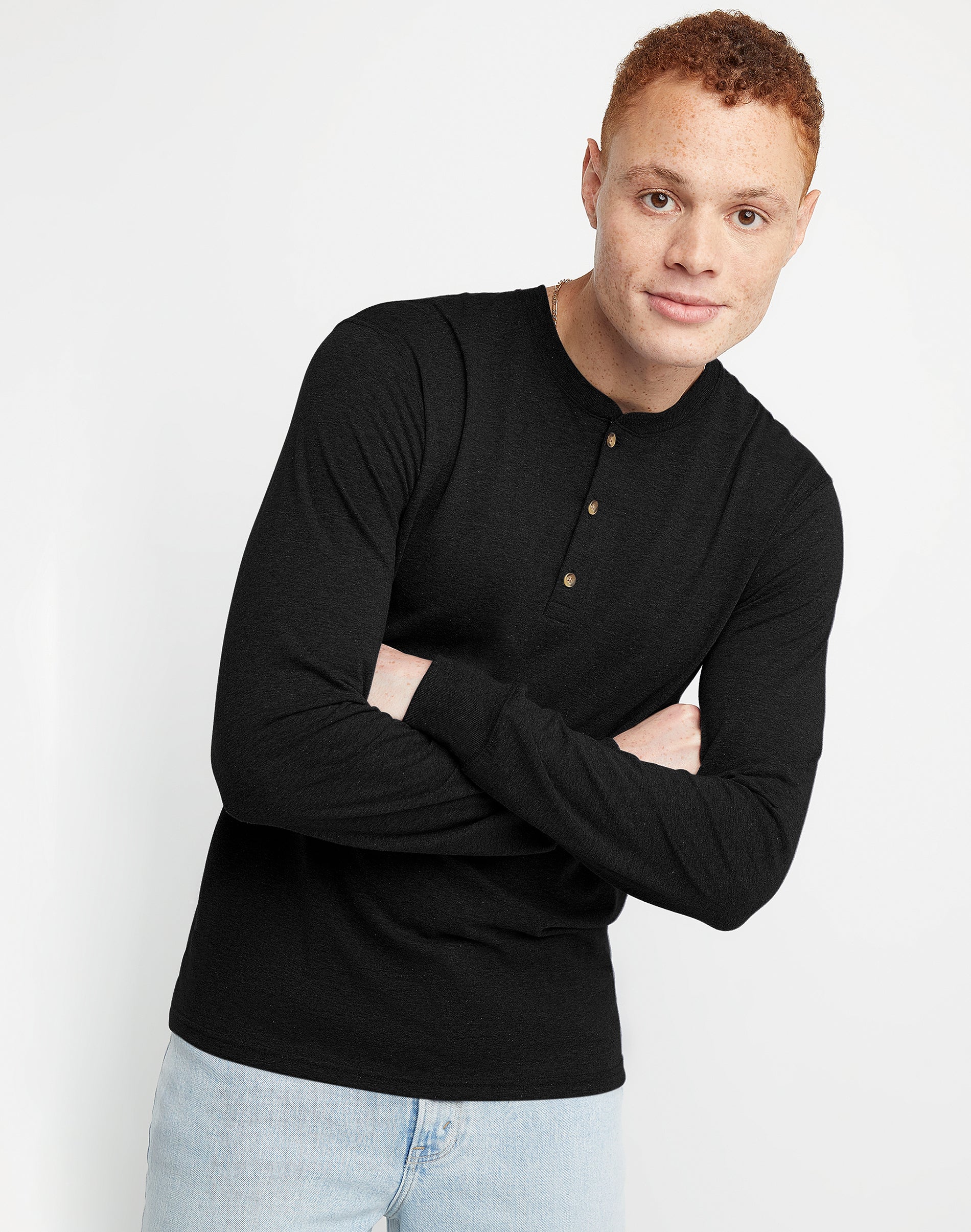 Hanes Originals Men’s Long Sleeve Henley Shirt Black Hanes Originals Men’s Long Sleeve Henley Shirt Black