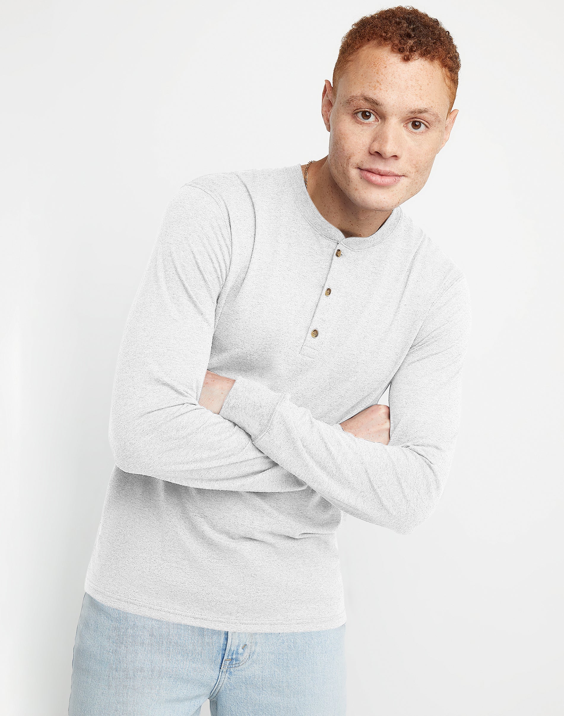 Hanes Originals Men’s Long Sleeve Henley Shirt Eco White Hanes Originals Men’s Long Sleeve Henley Shirt Eco White
