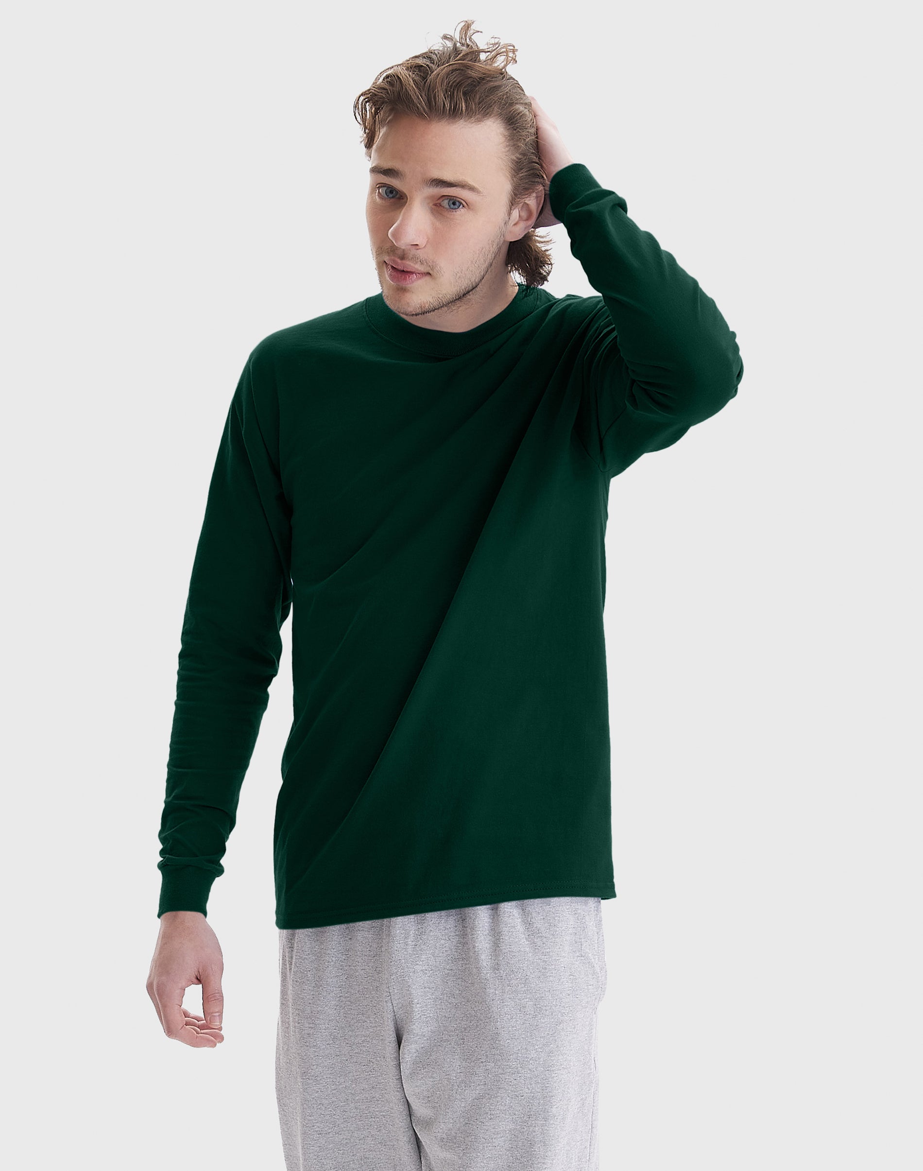 Hanes Beefy Men’s Long Sleeve Shirt, Cotton Deep Forest Hanes Beefy Men’s Long Sleeve Shirt, Cotton Deep Forest