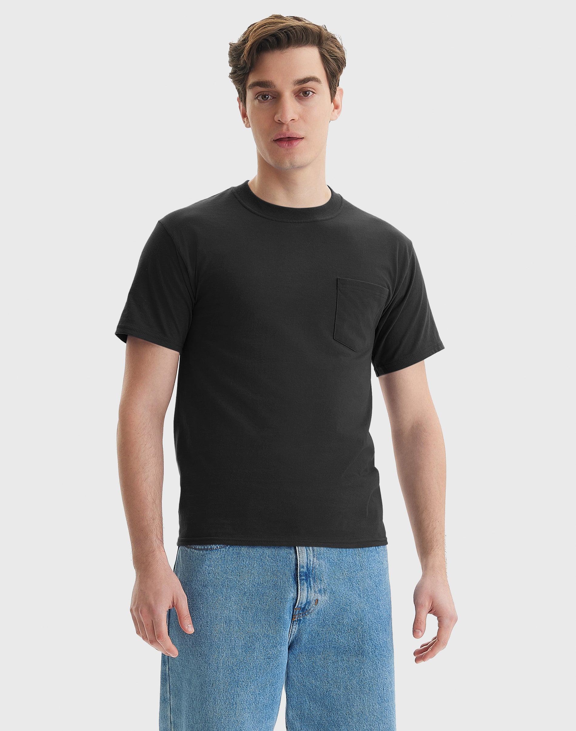 Hanes Beefy-T Unisex Cotton Pocket Shirt Black Hanes Beefy-T Unisex Cotton Pocket Shirt Black