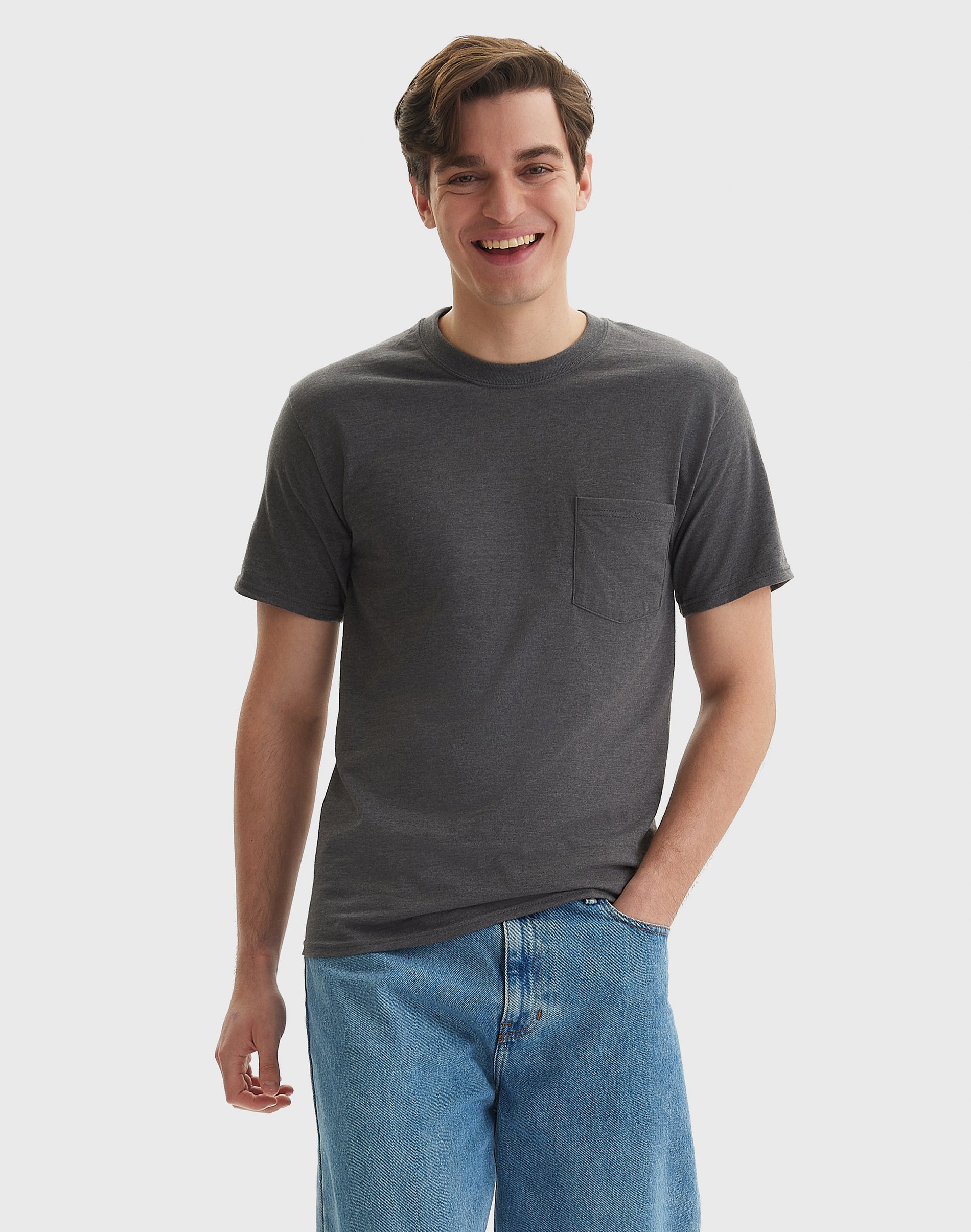 Hanes Beefy-T Unisex Cotton Pocket Shirt Charcoal Heather Hanes Beefy-T Unisex Cotton Pocket Shirt Charcoal Heather