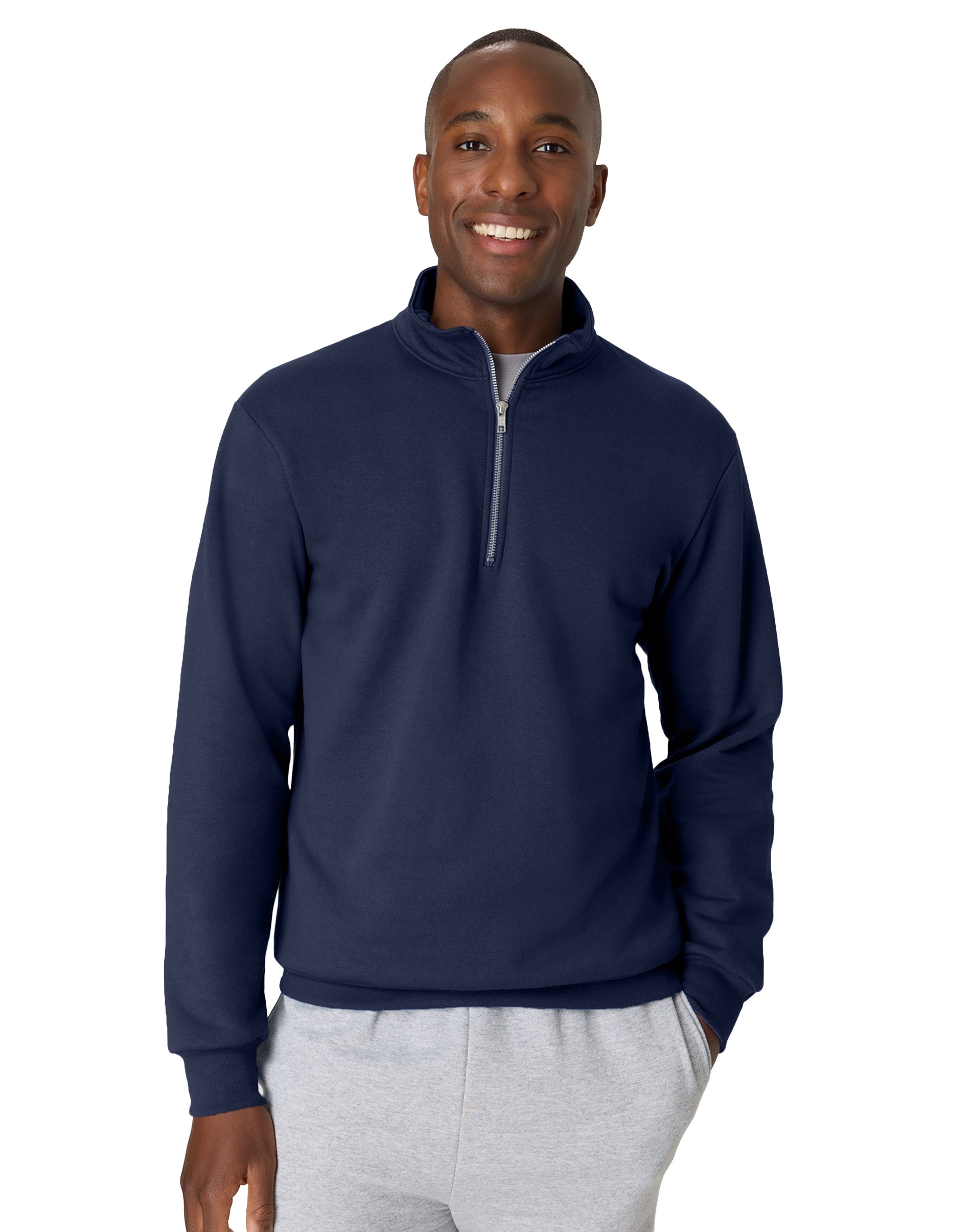 Hanes EcoSmart Men’s Fleece Quarter-Zip Pullover Navy Hanes EcoSmart Men’s Fleece Quarter-Zip Pullover Navy