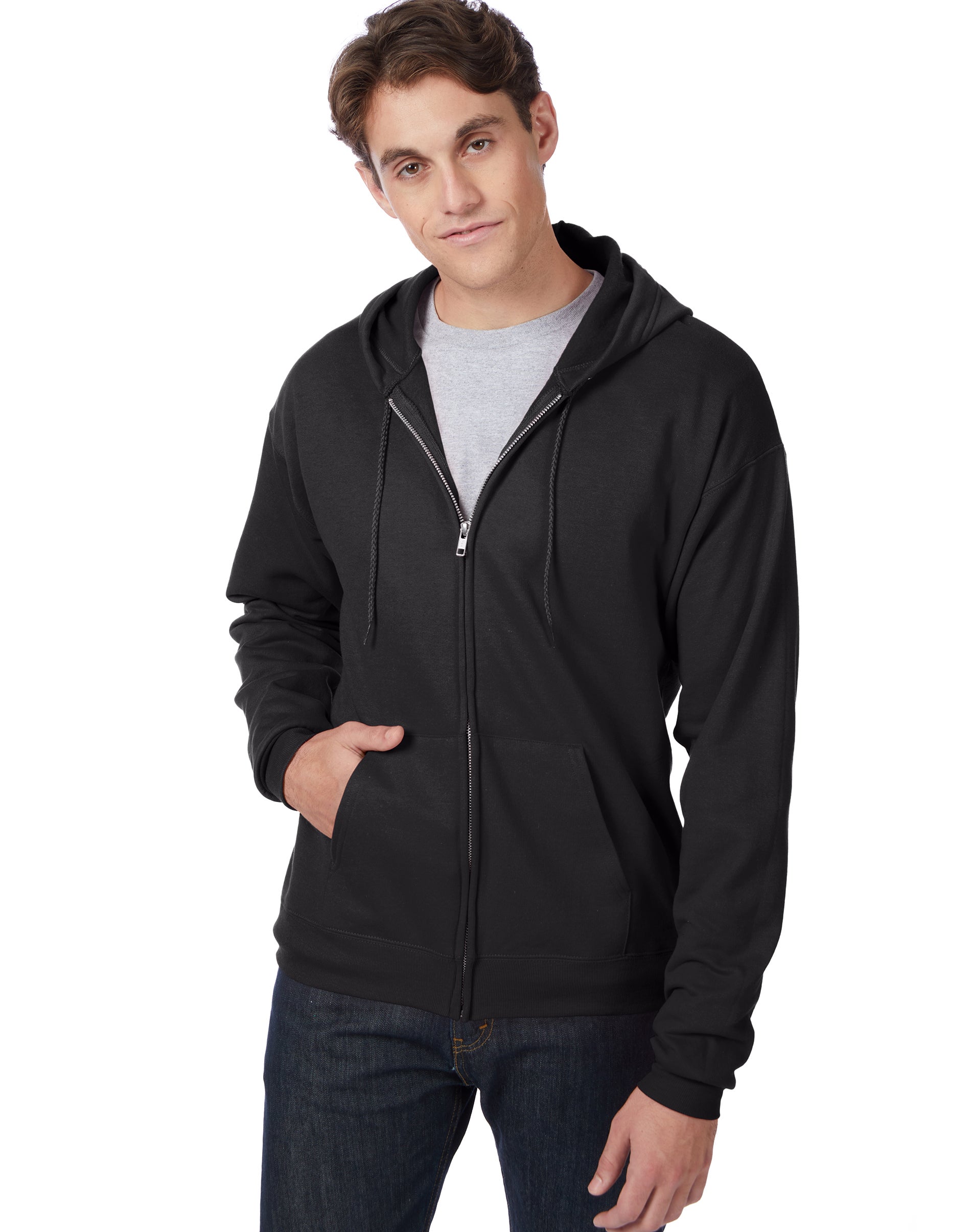 Hanes EcoSmart Unisex Full-Zip Fleece Hoodie Black