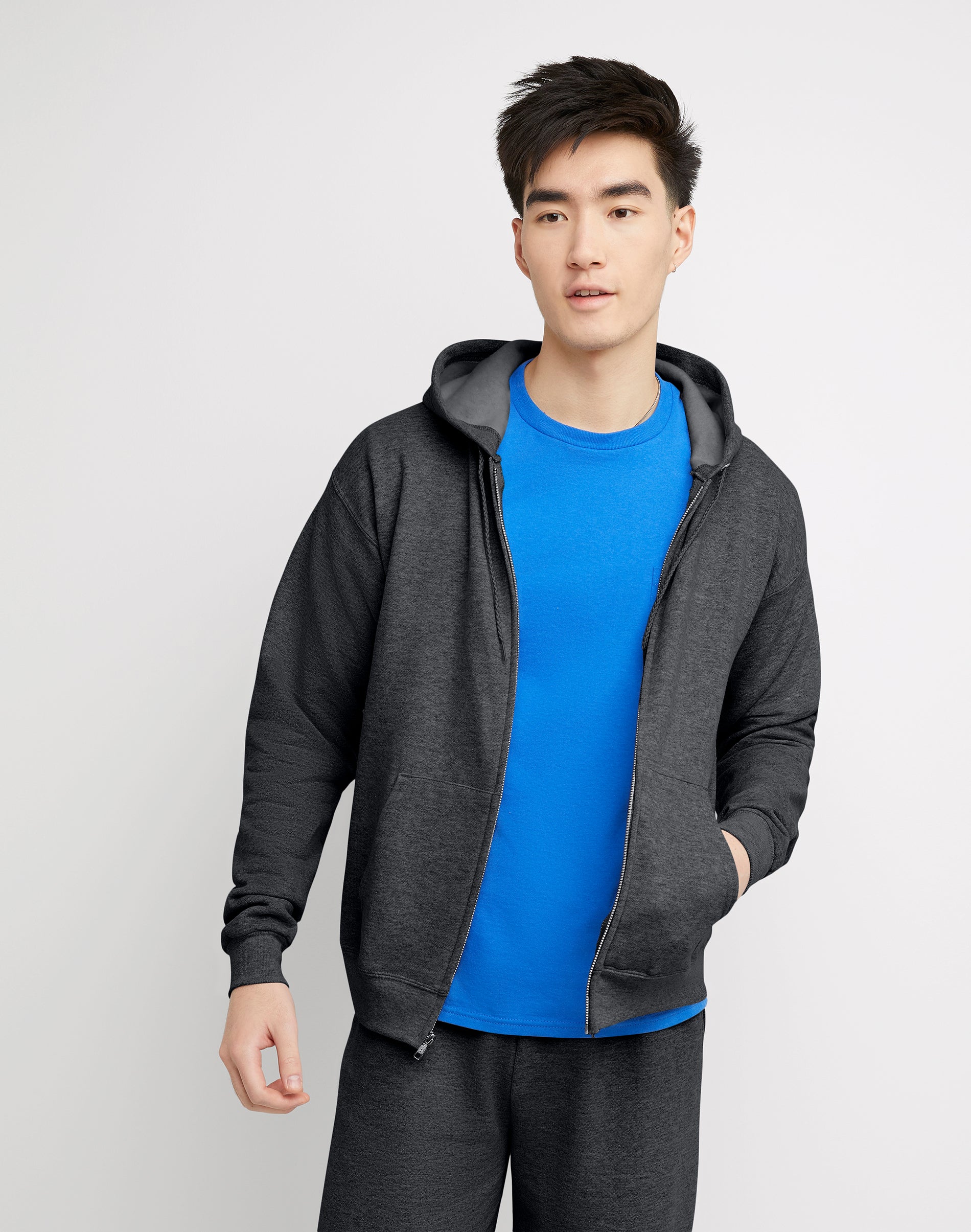 Hanes EcoSmart Unisex Full-Zip Fleece Hoodie Charcoal Heather Hanes EcoSmart Unisex Full-Zip Fleece Hoodie Charcoal Heather