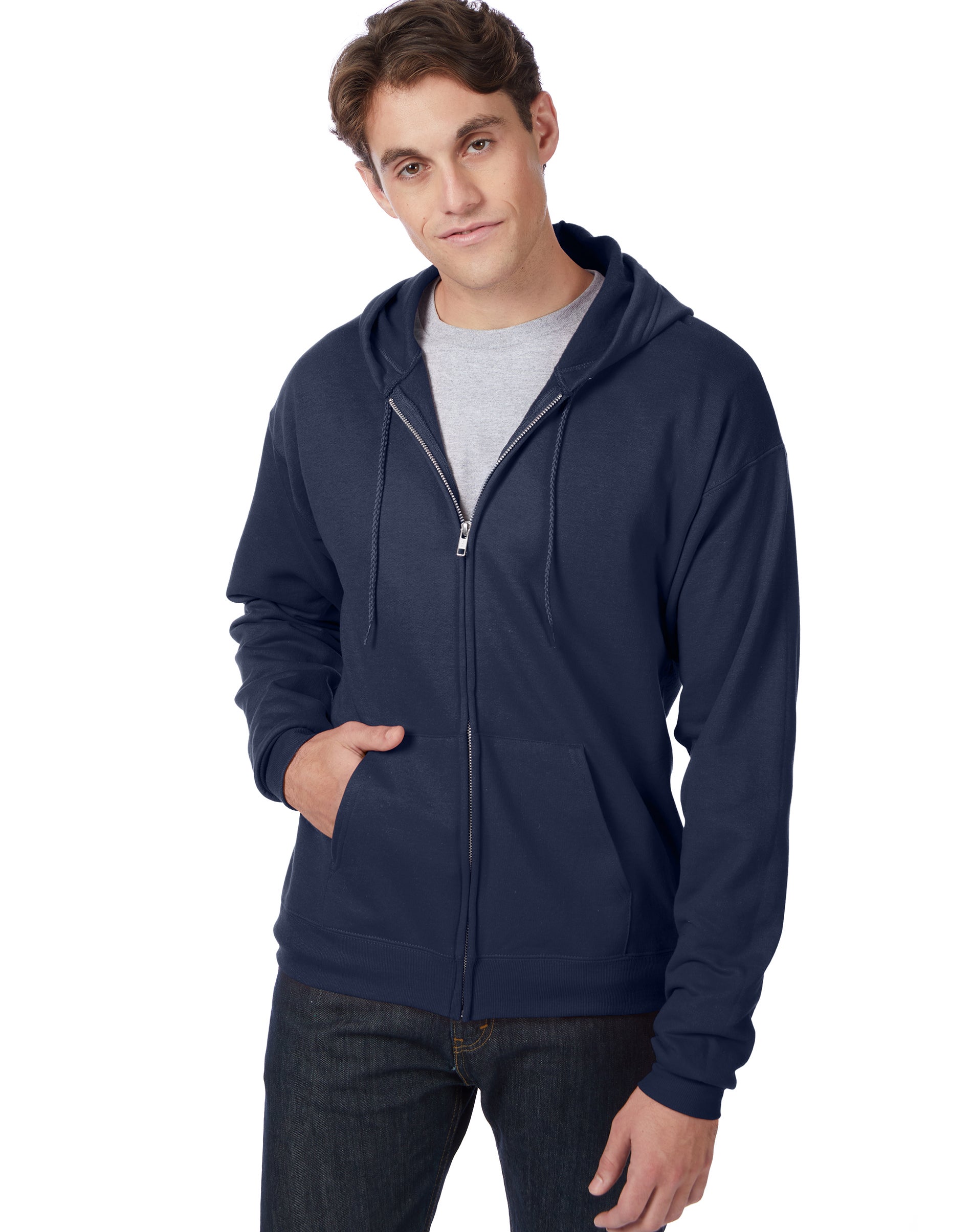 Hanes EcoSmart Unisex Full-Zip Fleece Hoodie Navy Hanes EcoSmart Unisex Full-Zip Fleece Hoodie Navy