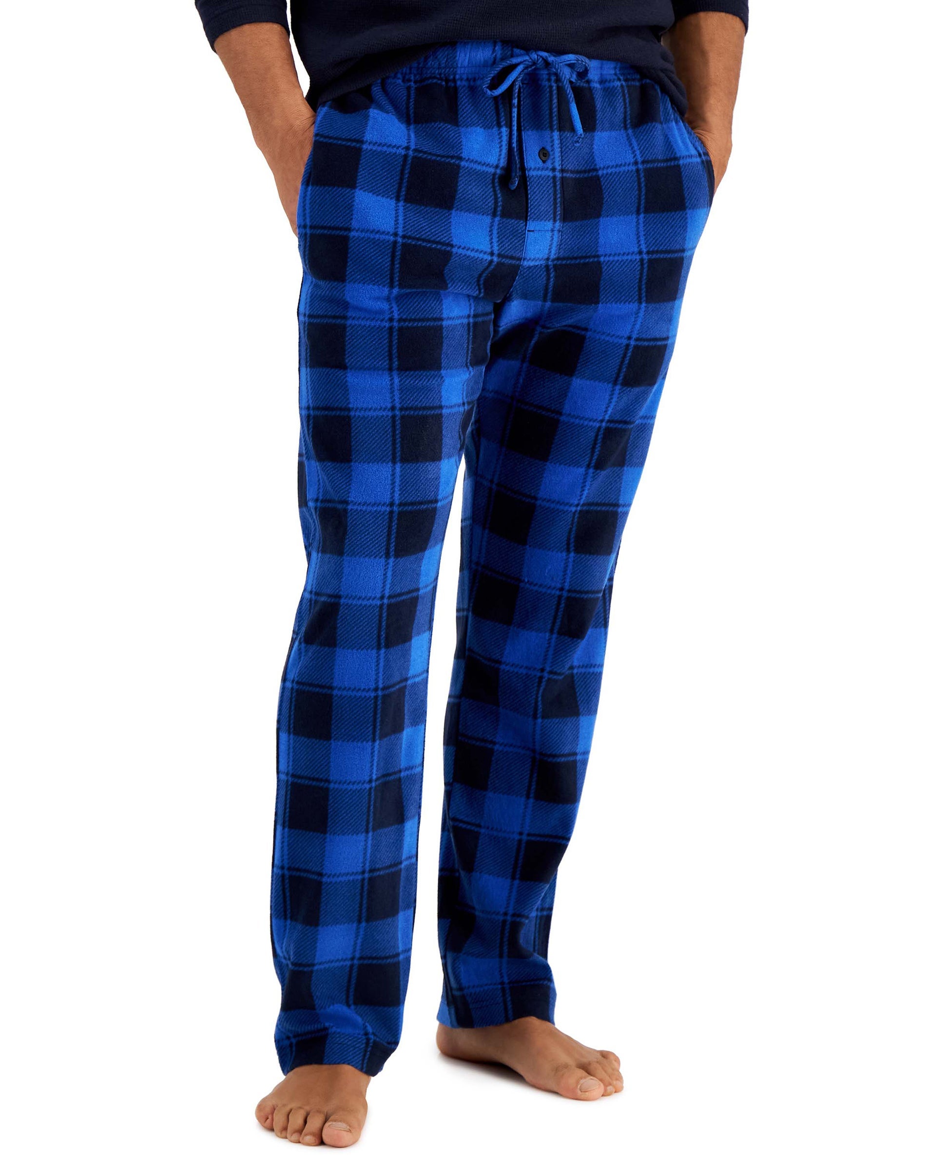 Hanes Men’s Micro Fleece Pajama Set Blue Buffalo Plaid Hanes Men’s Micro Fleece Pajama Set Blue Buffalo Plaid