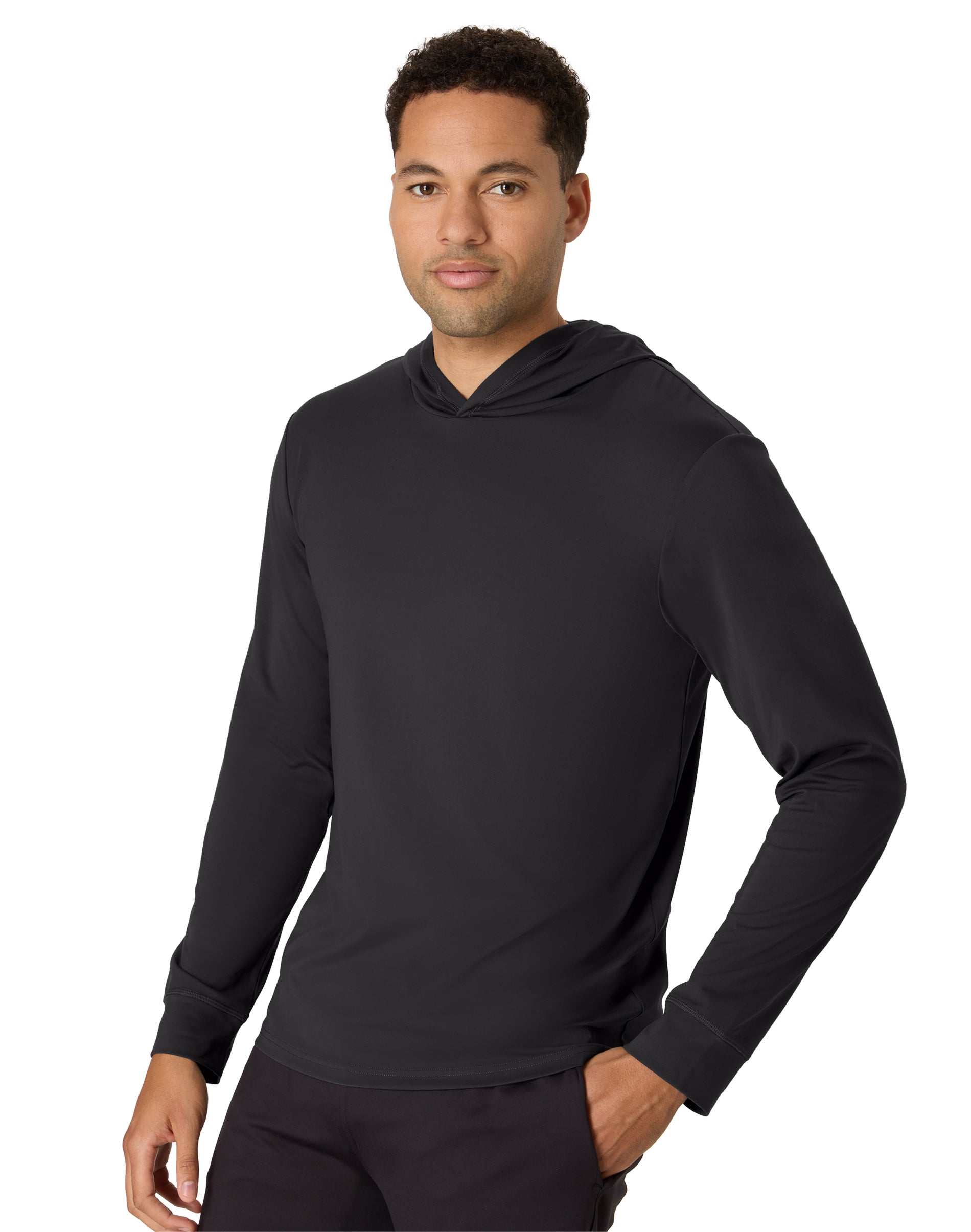Hanes Moves Men’s Hooded Long-Sleeve Shirt, Moisture-Wicking Black Hanes Moves Men’s Hooded Long-Sleeve Shirt, Moisture-Wicking Black