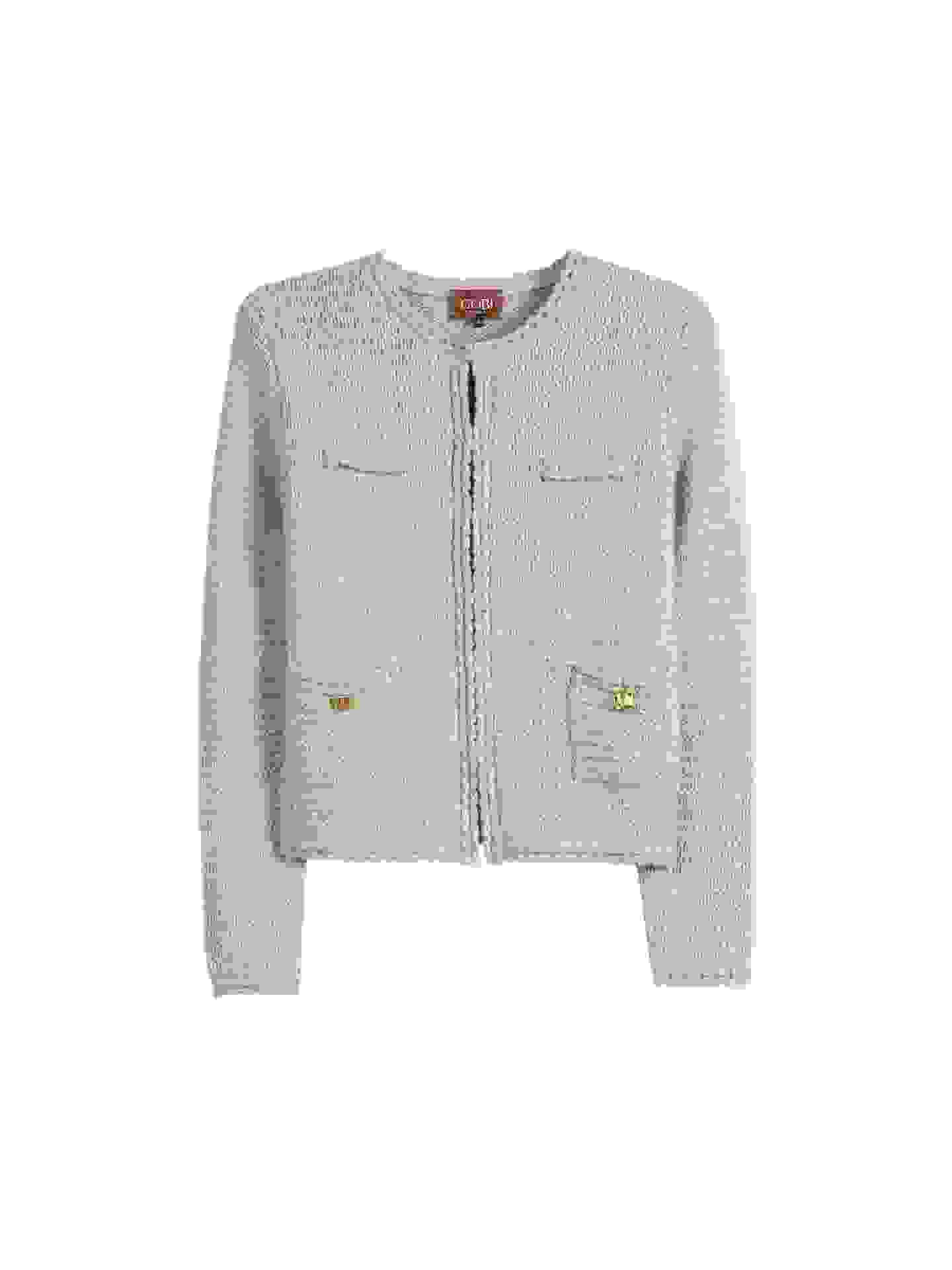 Organic Color Textured Knit Cashmere Jacket-Style Cardigan – Dusty Beige WK-