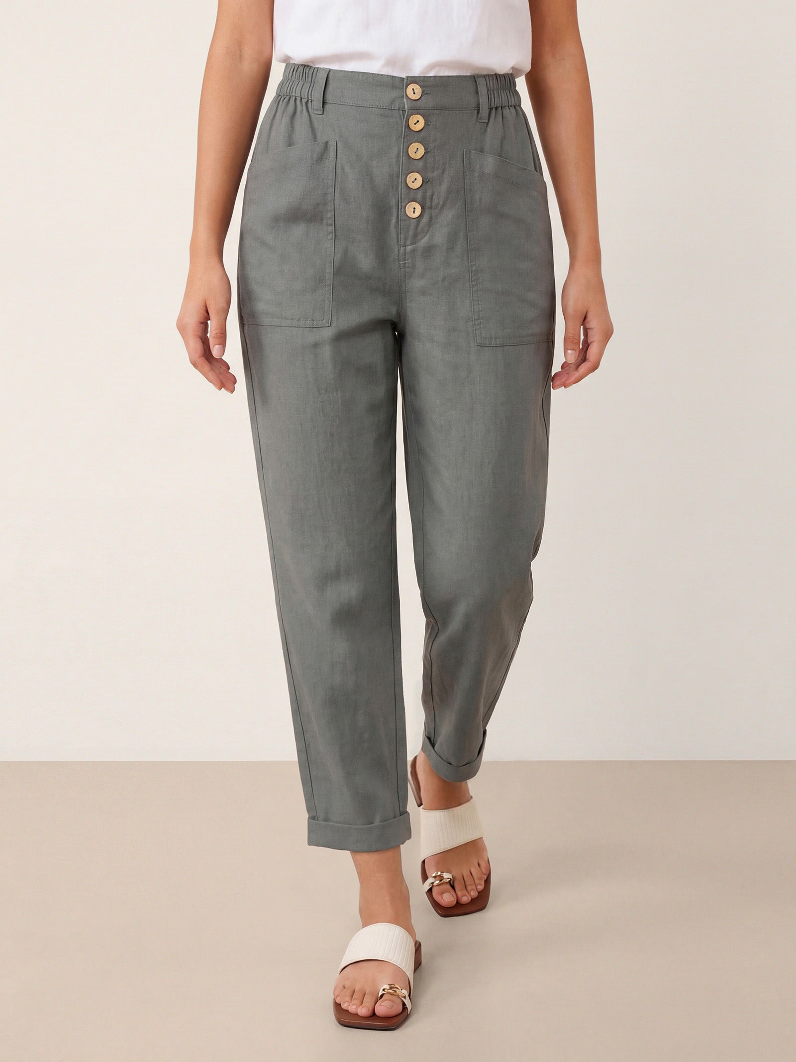 Linen Simple Button Fly Trousers HEIDI Linen Simple Button Fly Trousers HEIDI