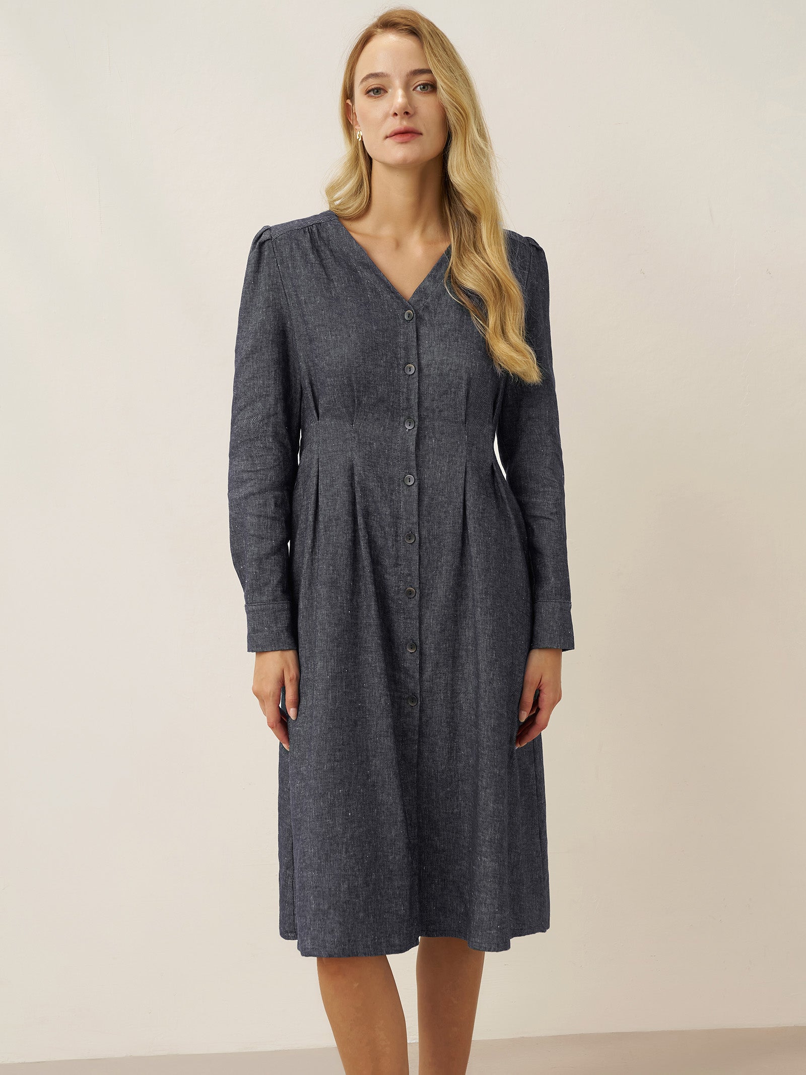Linen Denim Texture Jacket Dress HANNAH Linen Denim Texture Jacket Dress HANNAH