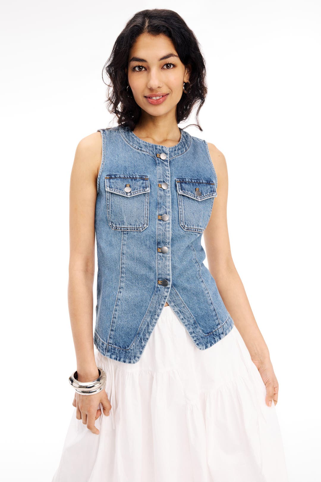 Madewell High Neck Denim Vest Blue Madewell High Neck Denim Vest Blue