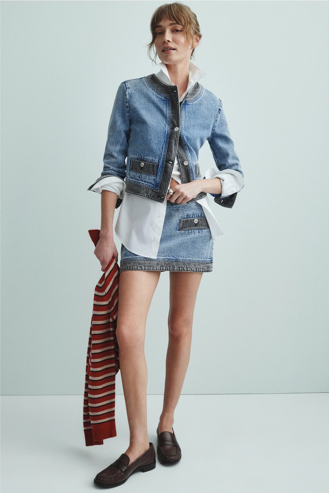 Moschino Jeans Washed Denim Mini Skirt Blue-black-print Moschino Jeans Washed Denim Mini Skirt Blue-black-print