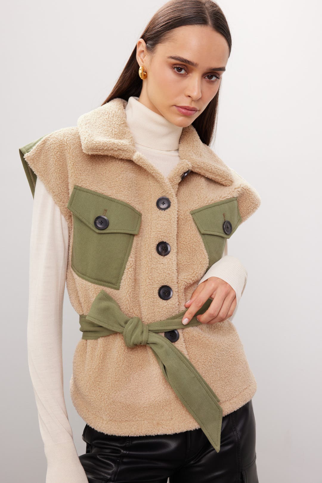 Marissa Webb Frankie Sherpa Vest Brown-green-print Marissa Webb Frankie Sherpa Vest Brown-green-print