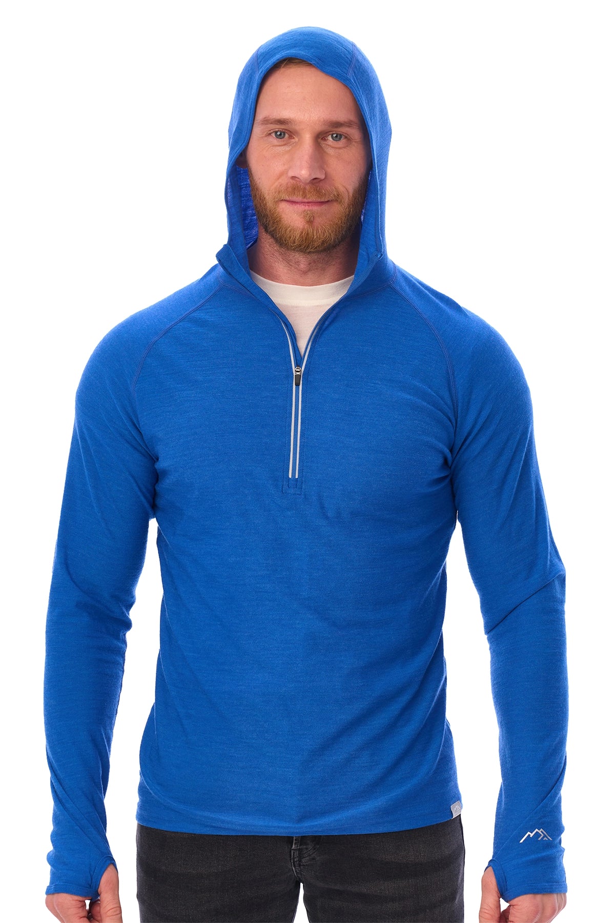 Men’s Merino Wool Half Zip Hoodie Cobalt Blue