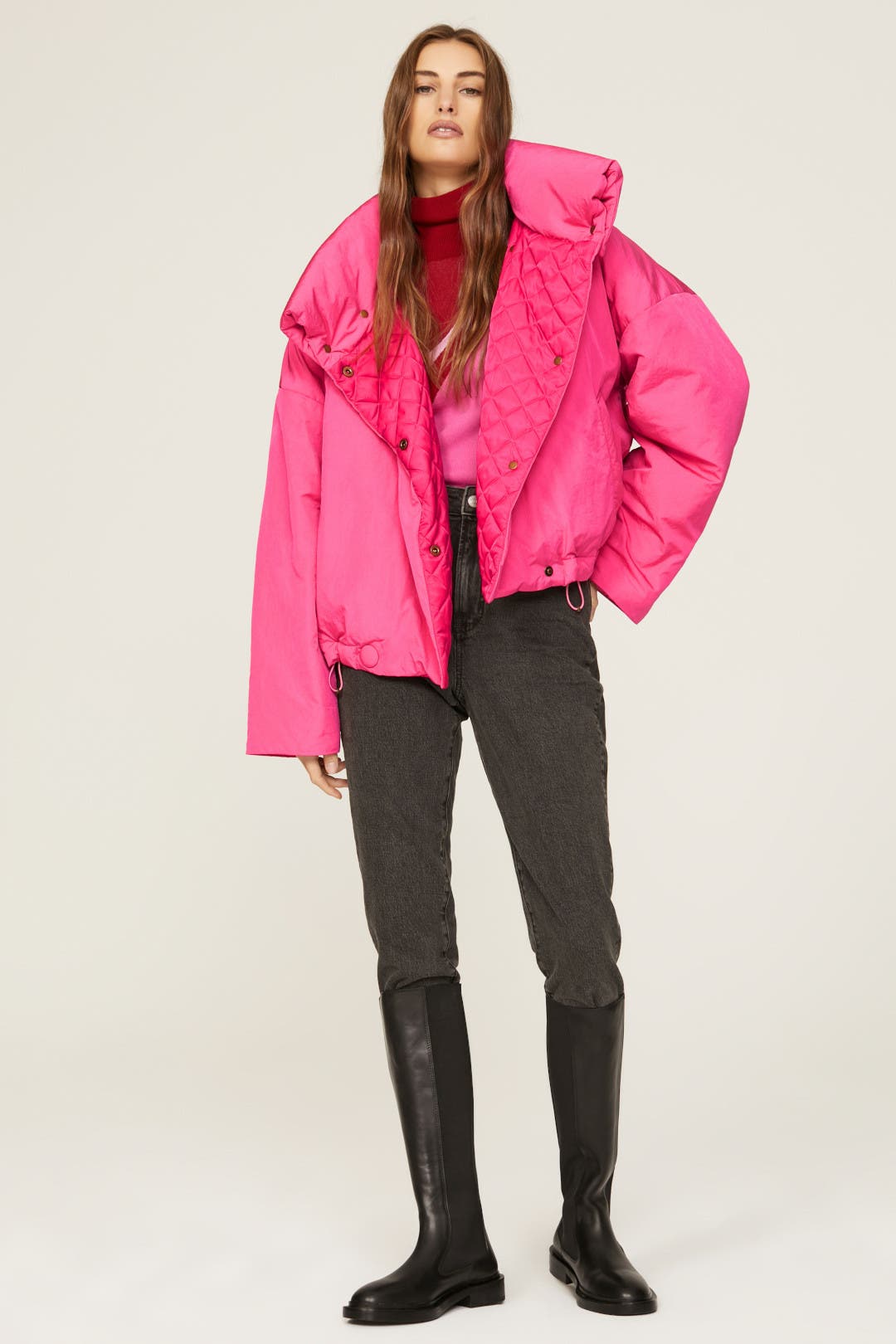 OOF Collared Puffer Jacket Pink OOF Collared Puffer Jacket Pink