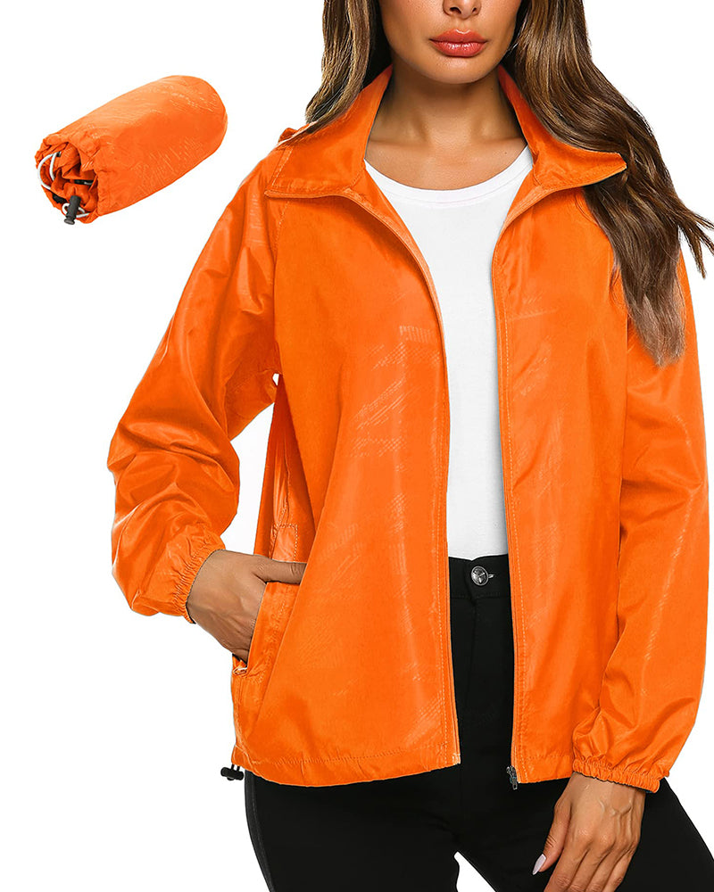 Waterproof Rain Packable Hooded Windbreaker – Zeagoo- Orange M