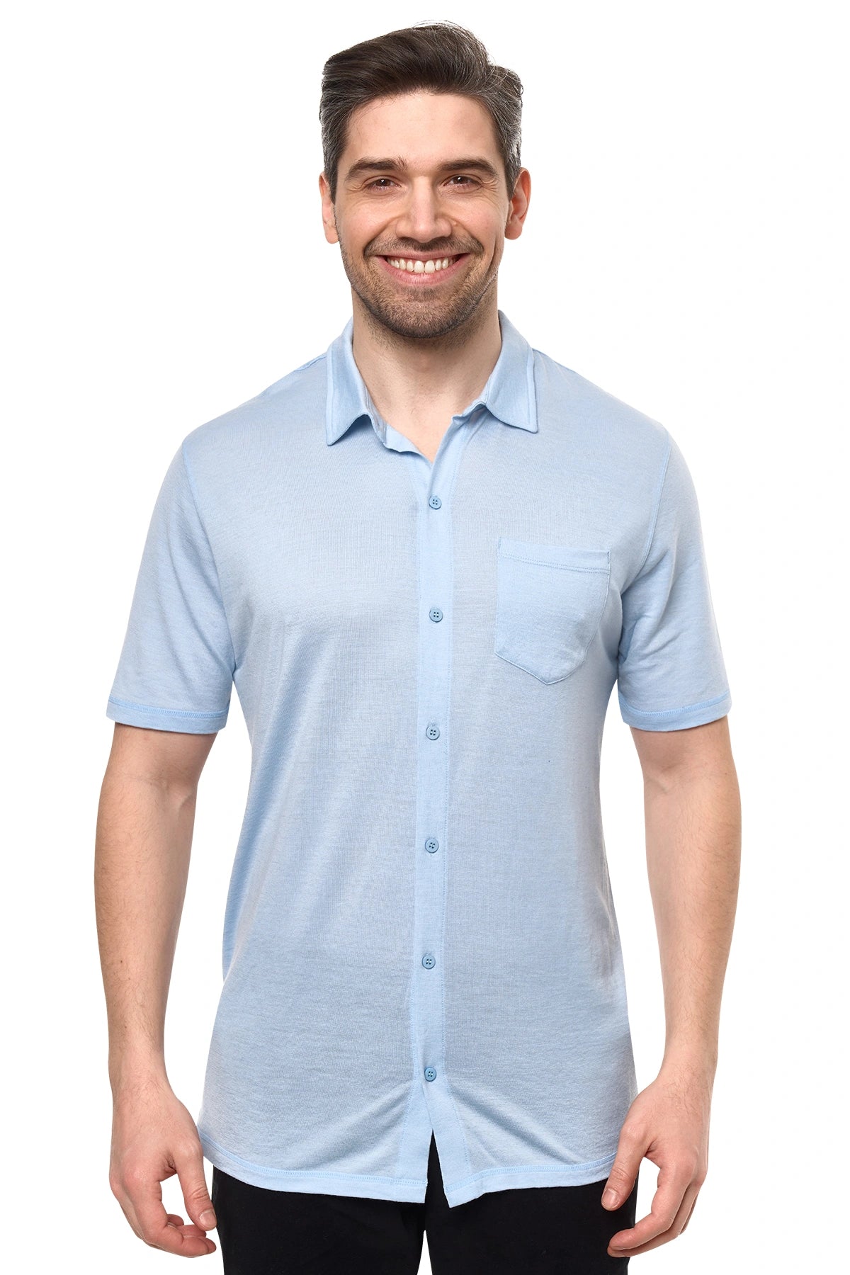 Men’s Merino Button-Up Short Sleeve Shirt Oxford Blue Men’s Merino Button-Up Short Sleeve Shirt Oxford Blue