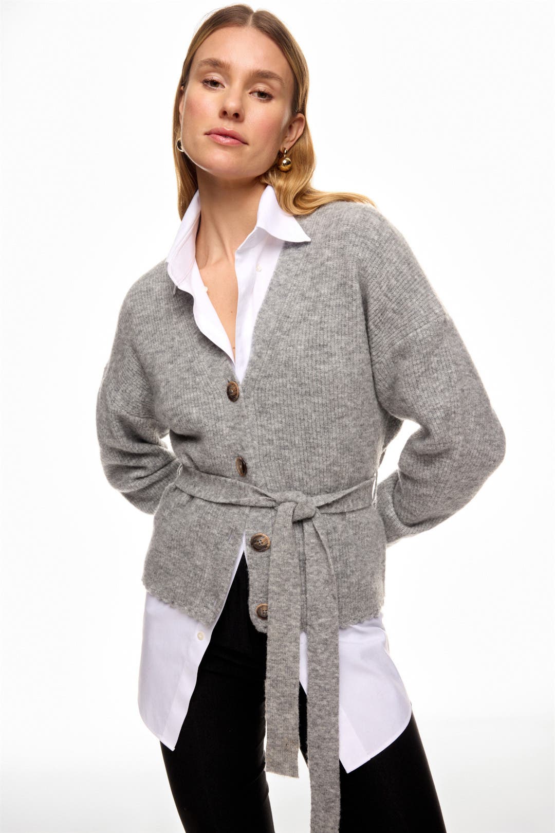 . Phillip Lim Scallop Trim Belted Cardigan Grey . Phillip Lim Scallop Trim Belted Cardigan Grey