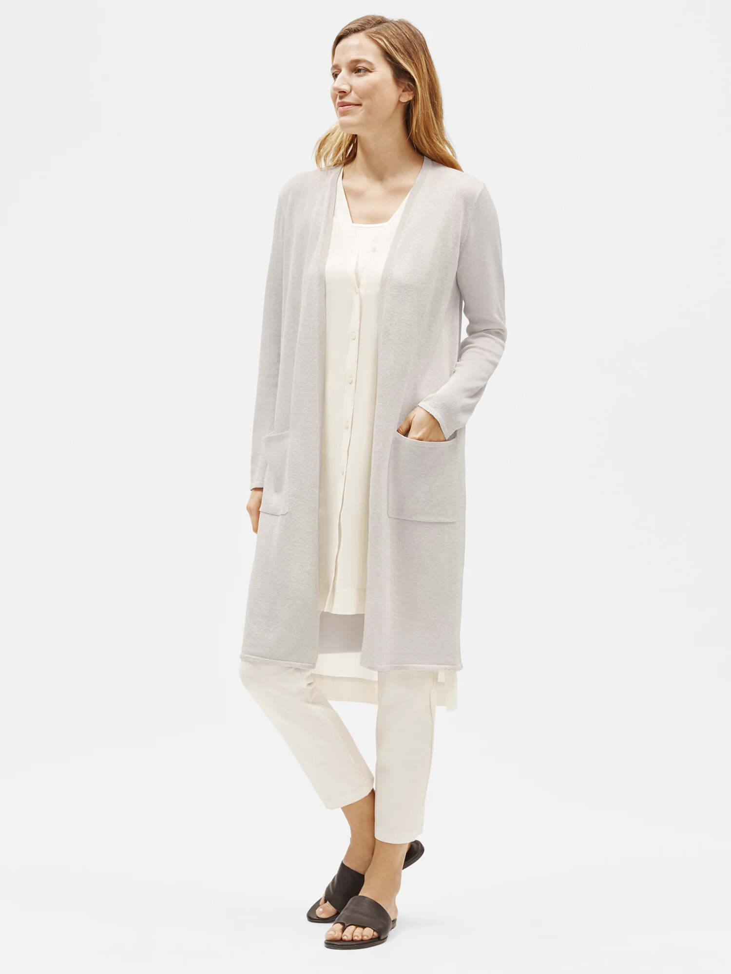 Organic Linen Crepe Sparkle Long Cardigan Organic Linen Crepe Sparkle Long Cardigan