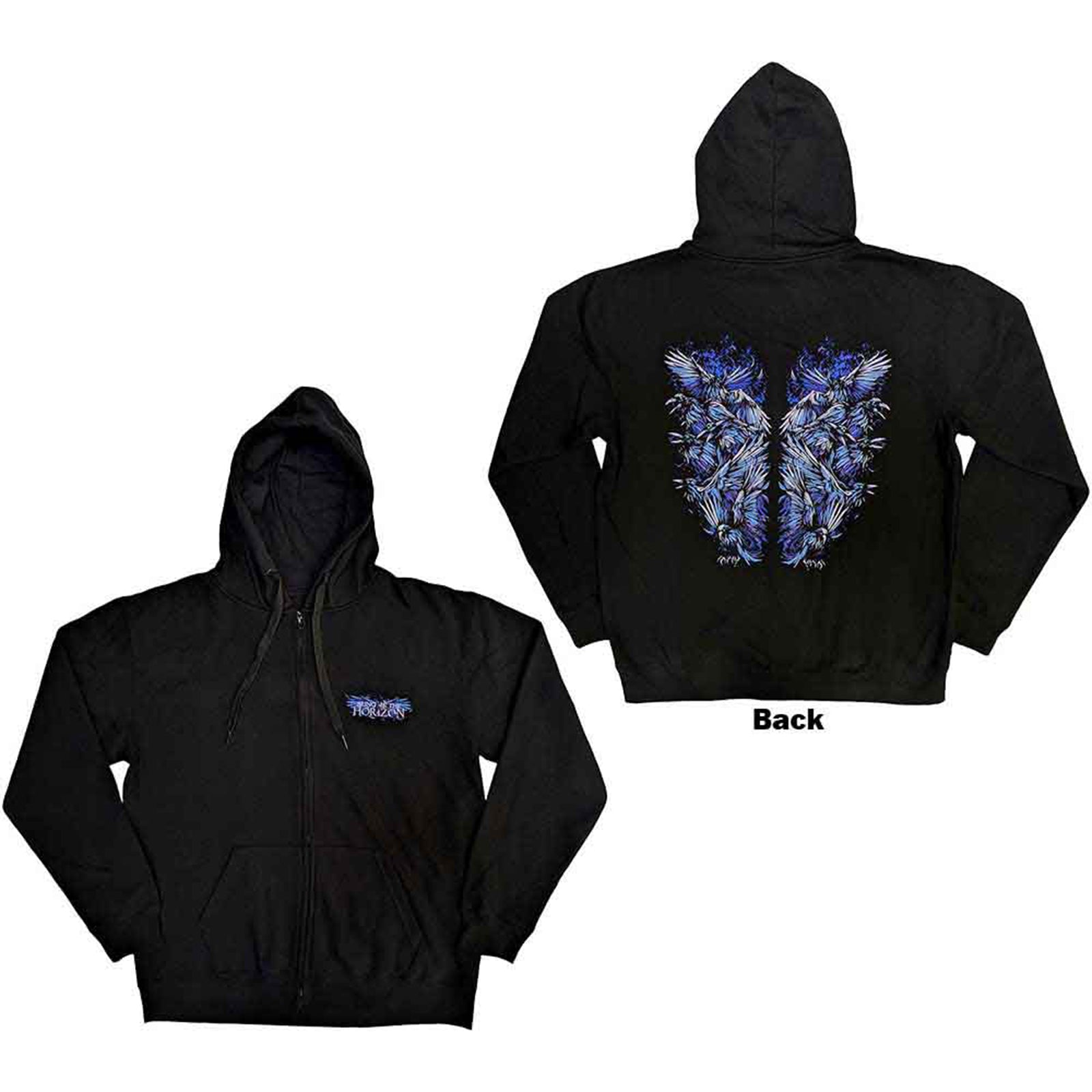 BRING ME THE HORIZON – BLUE CROW WINGS – Zipped Hoodie Black Back Print BRING ME THE HORIZON – BLUE CROW WINGS – Zipped Hoodie Black Back Print