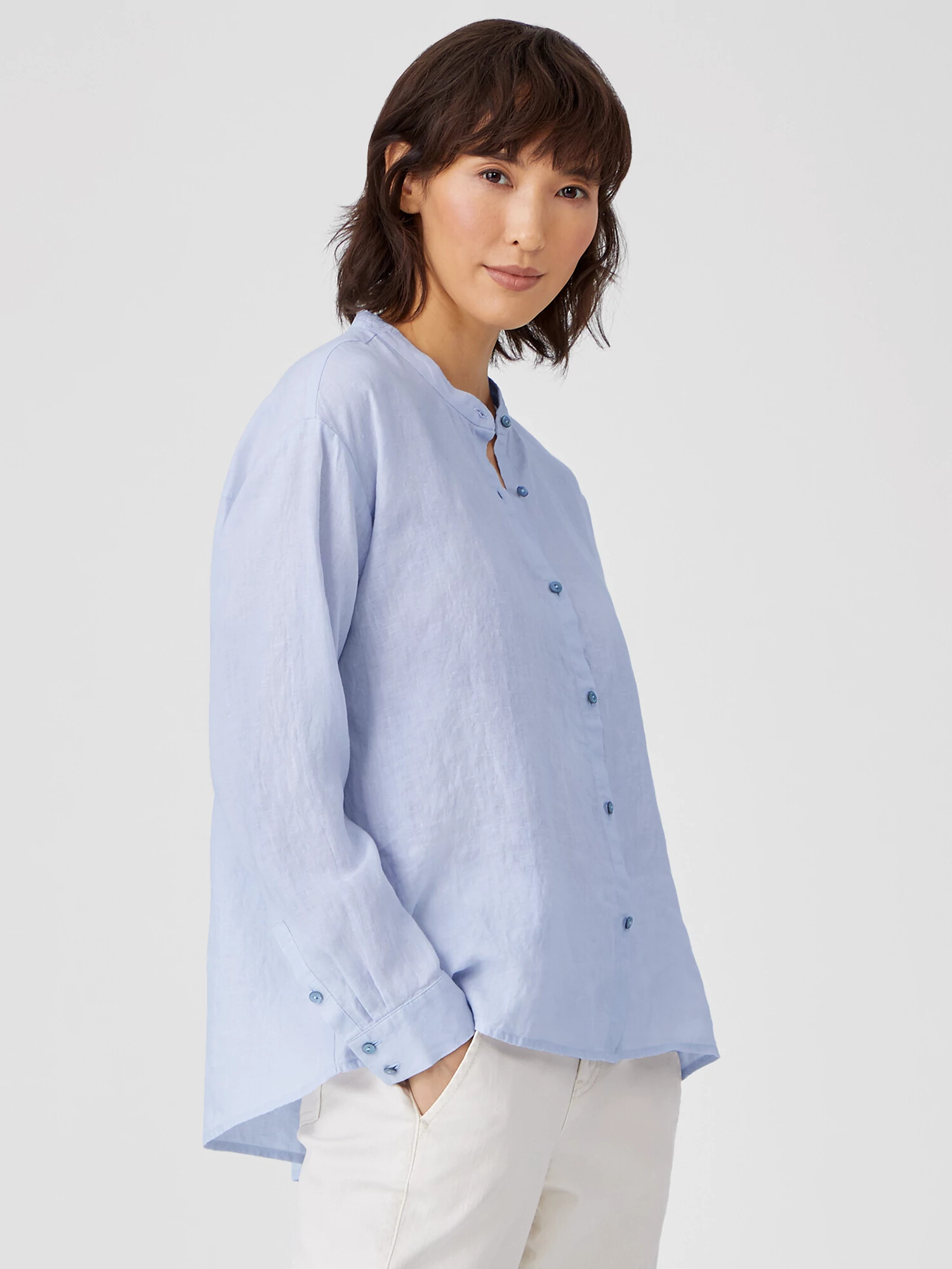 Organic Handkerchief Linen Mandarin Collar Shirt Organic Handkerchief Linen Mandarin Collar Shirt