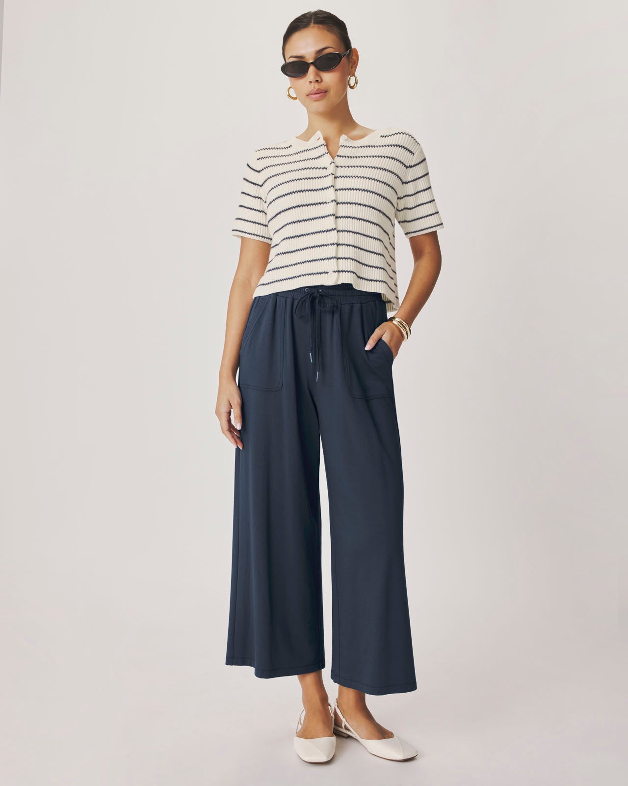 Splendid – Delilah Striped Short Sleeve Cardigan – ShellMood Indigo