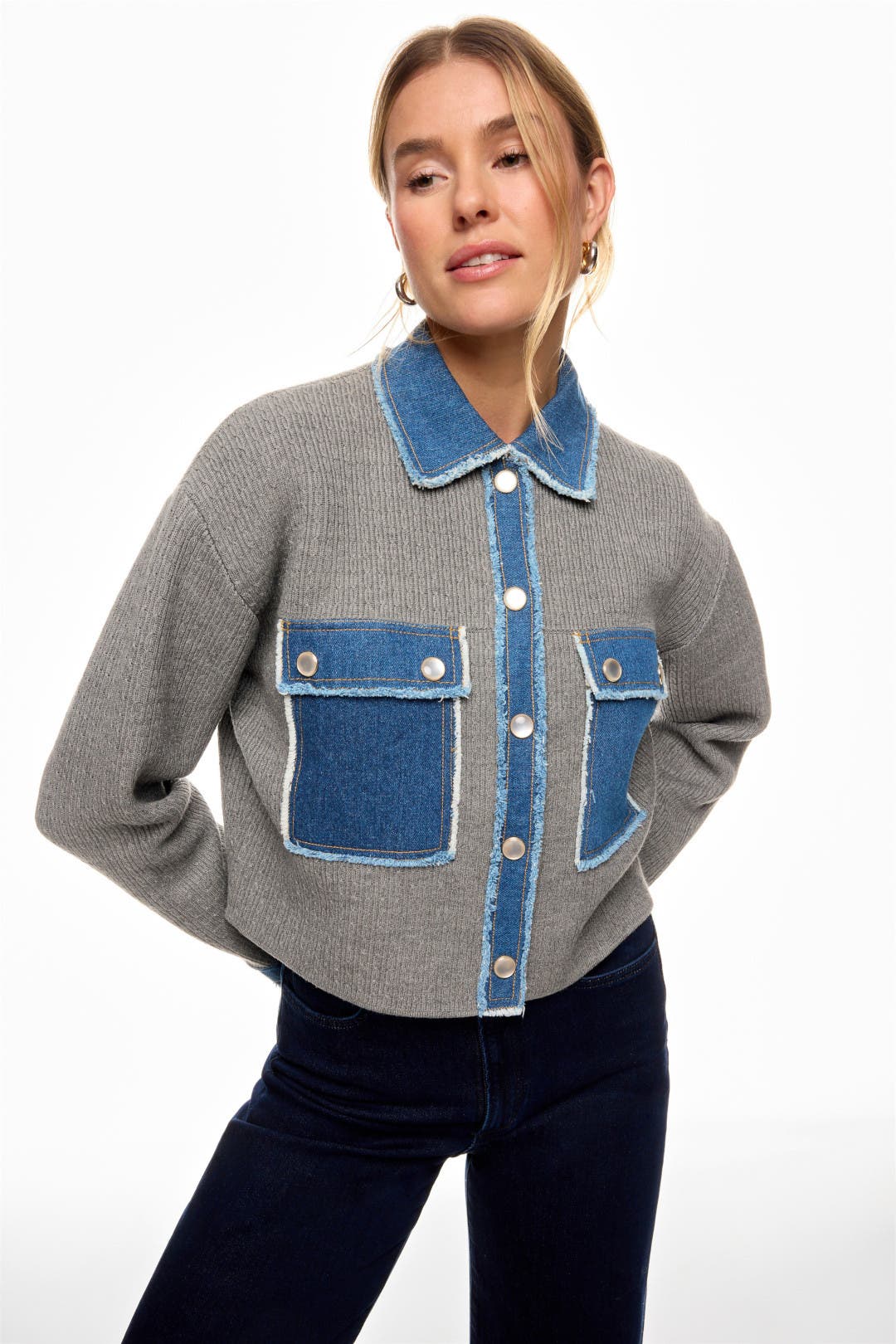 Sandro John Denim Knit Cardigan Grey-blue